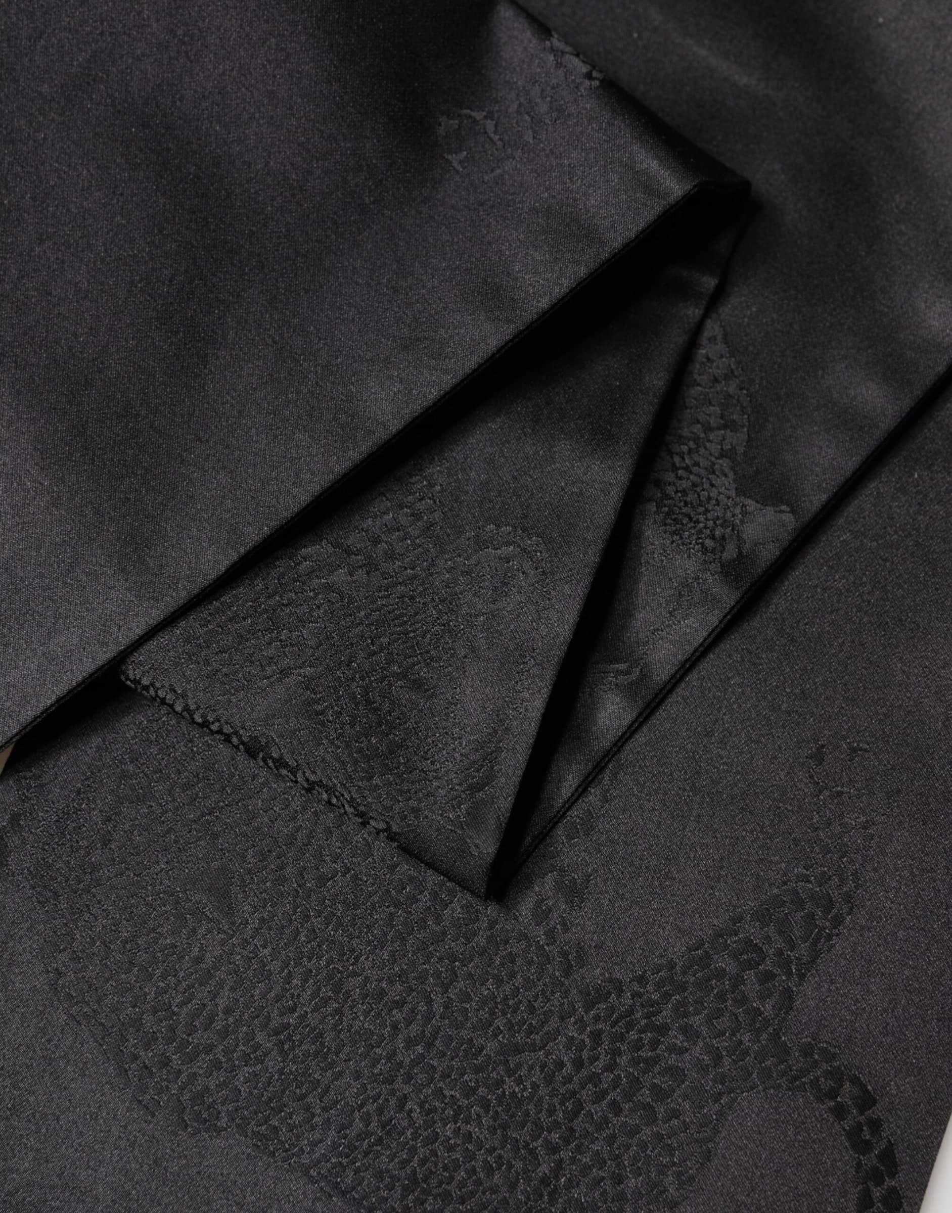 Black Satin Silk Fringes Neck Foulard Scarf - 4