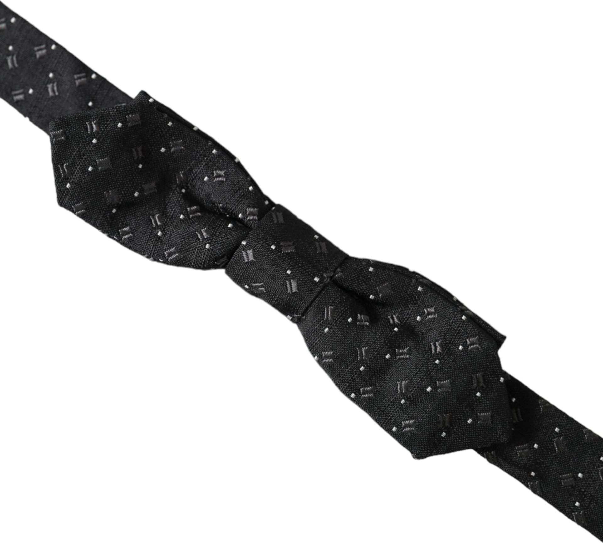 Black Silk Patterned Adjustable Neck Men Papillon Bow Tie - 3