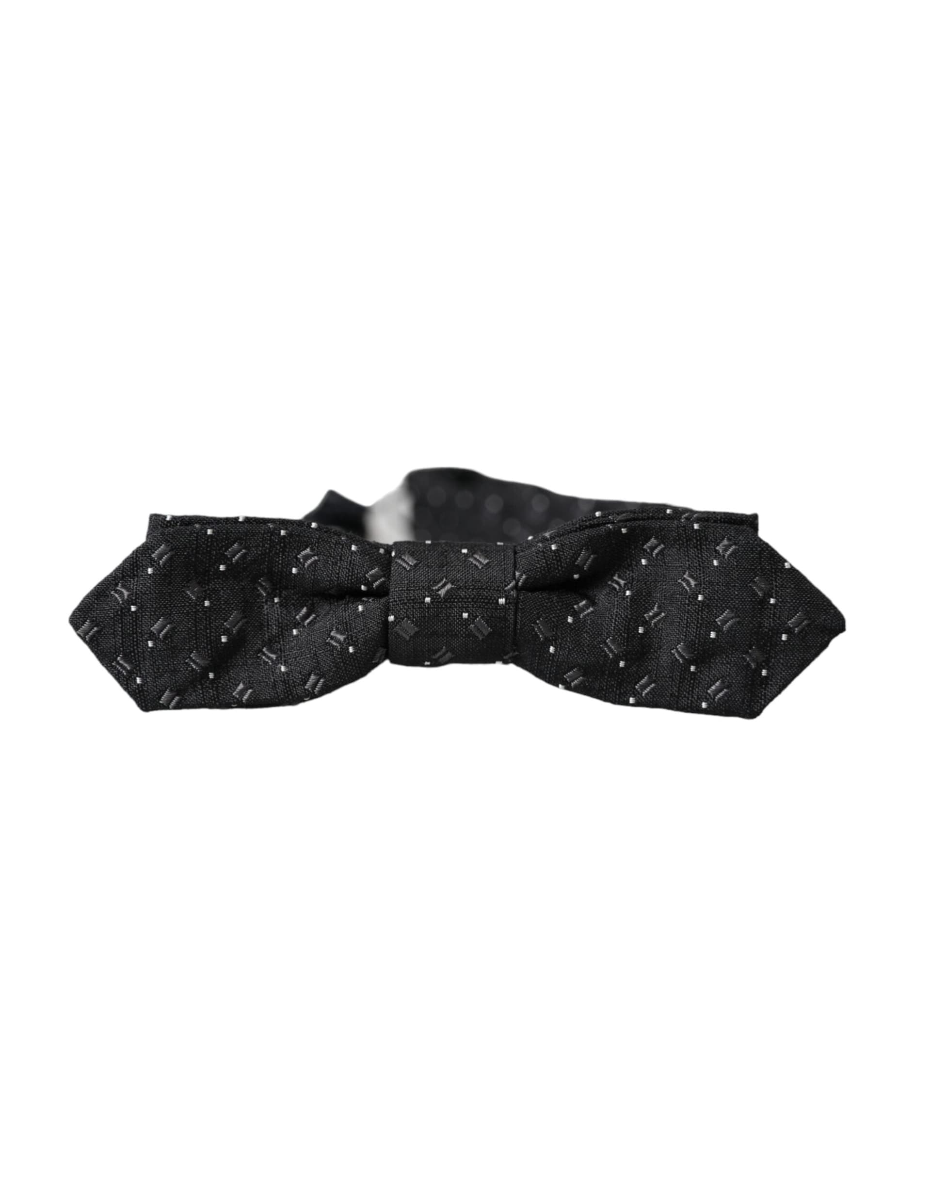 Black Silk Patterned Adjustable Neck Men Papillon Bow Tie - 4
