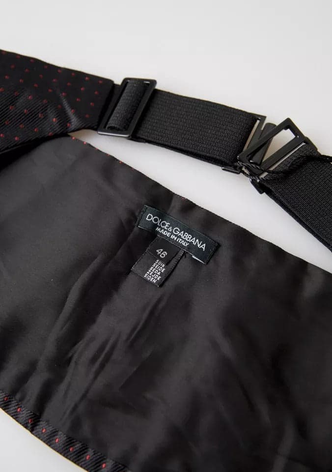 Black Silk Dotted Waist Tuxedo Belt Cummerbund - 4