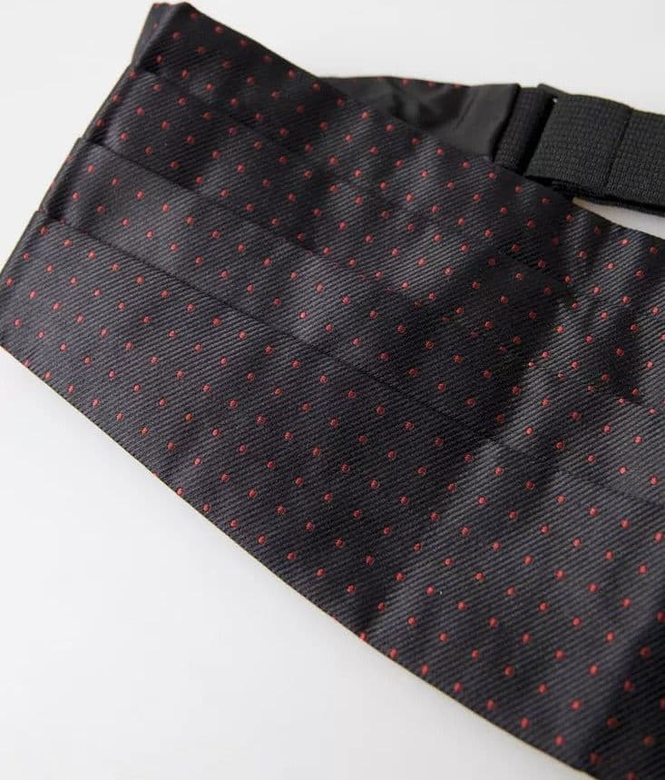 Black Silk Dotted Waist Tuxedo Belt Cummerbund - 5