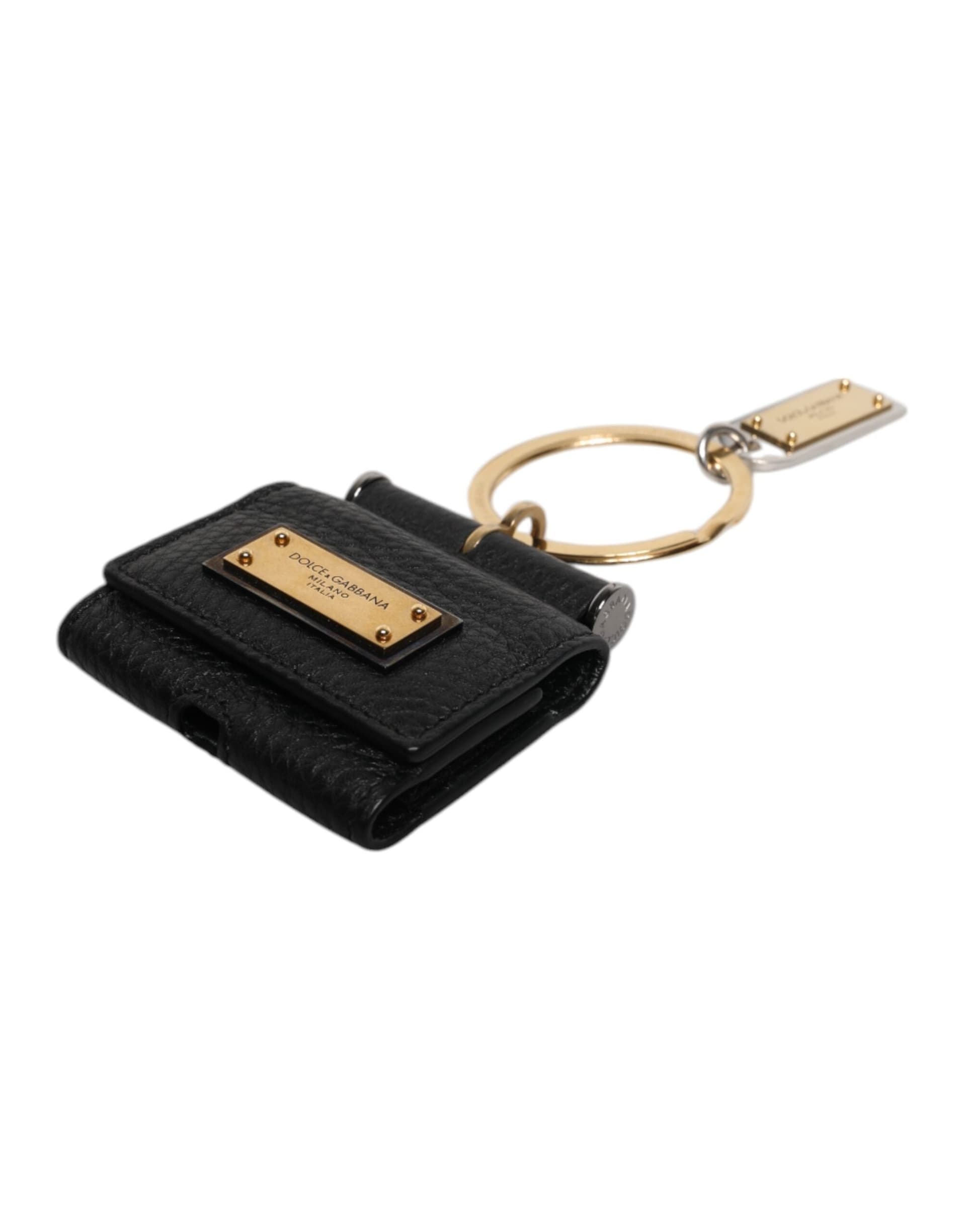 Black Leather Strap Gold Metal Logo Plaque Airpods Case - 6