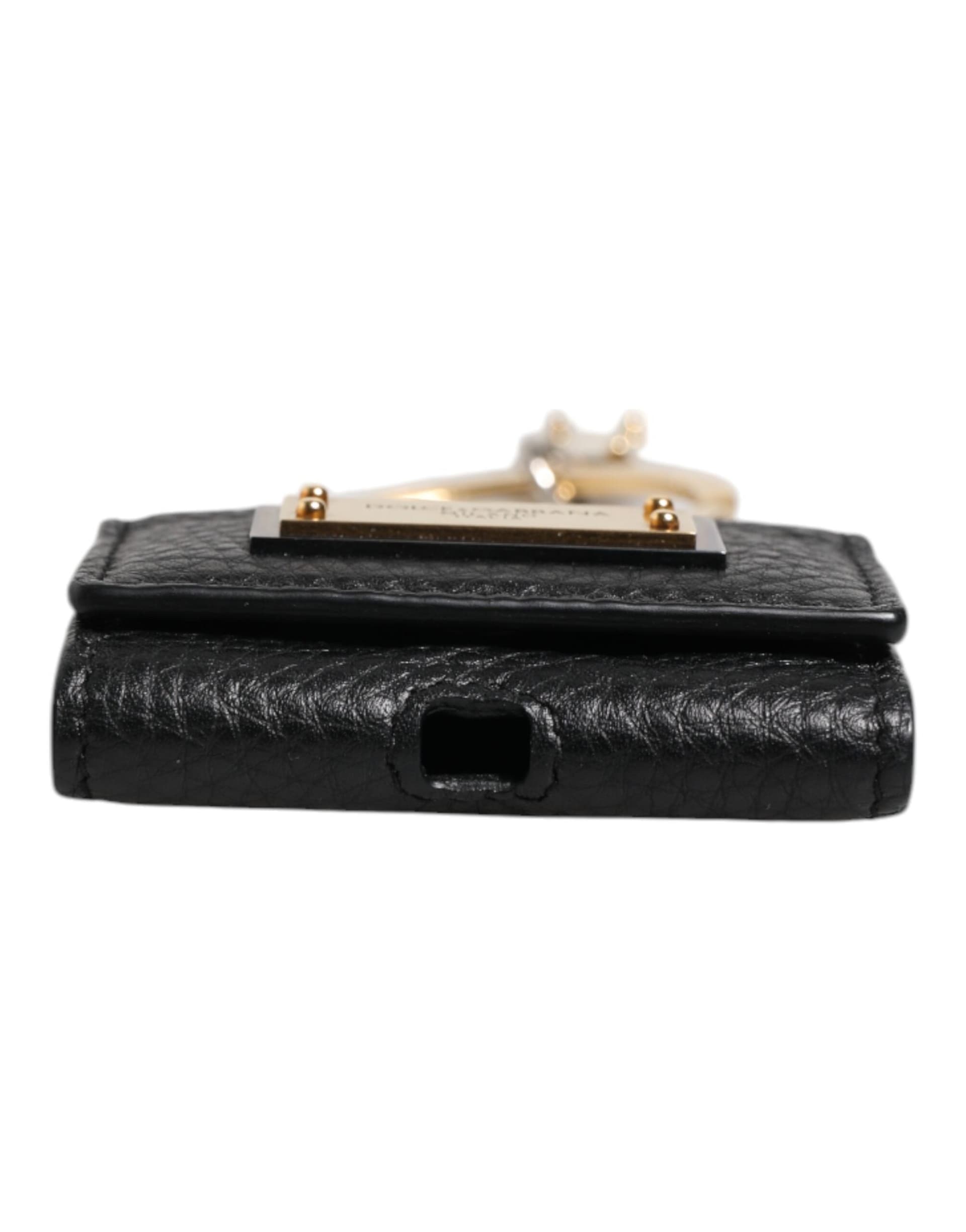 Black Leather Strap Gold Metal Logo Plaque Airpods Case - 7