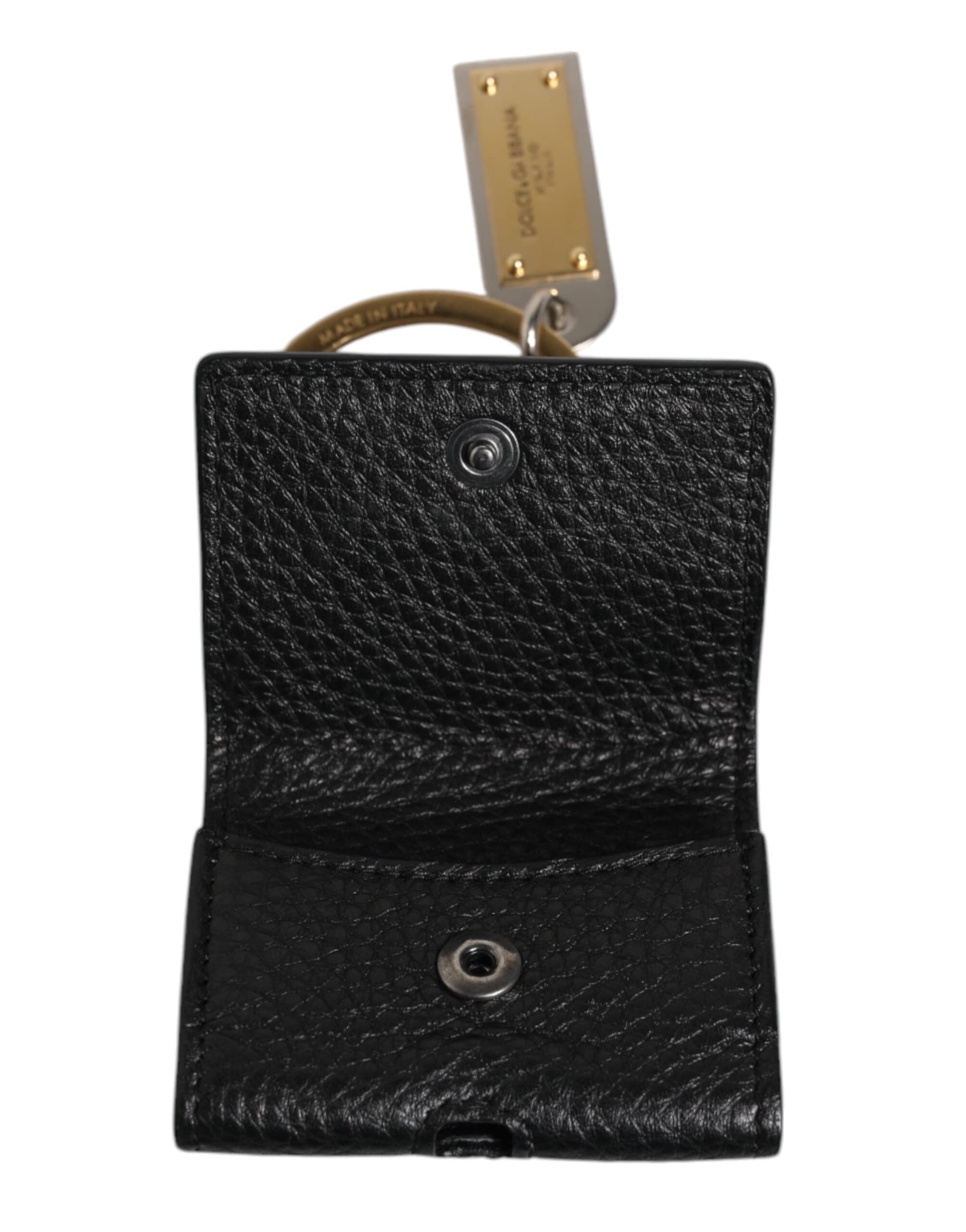 Black Leather Strap Gold Metal Logo Plaque Airpods Case - 8