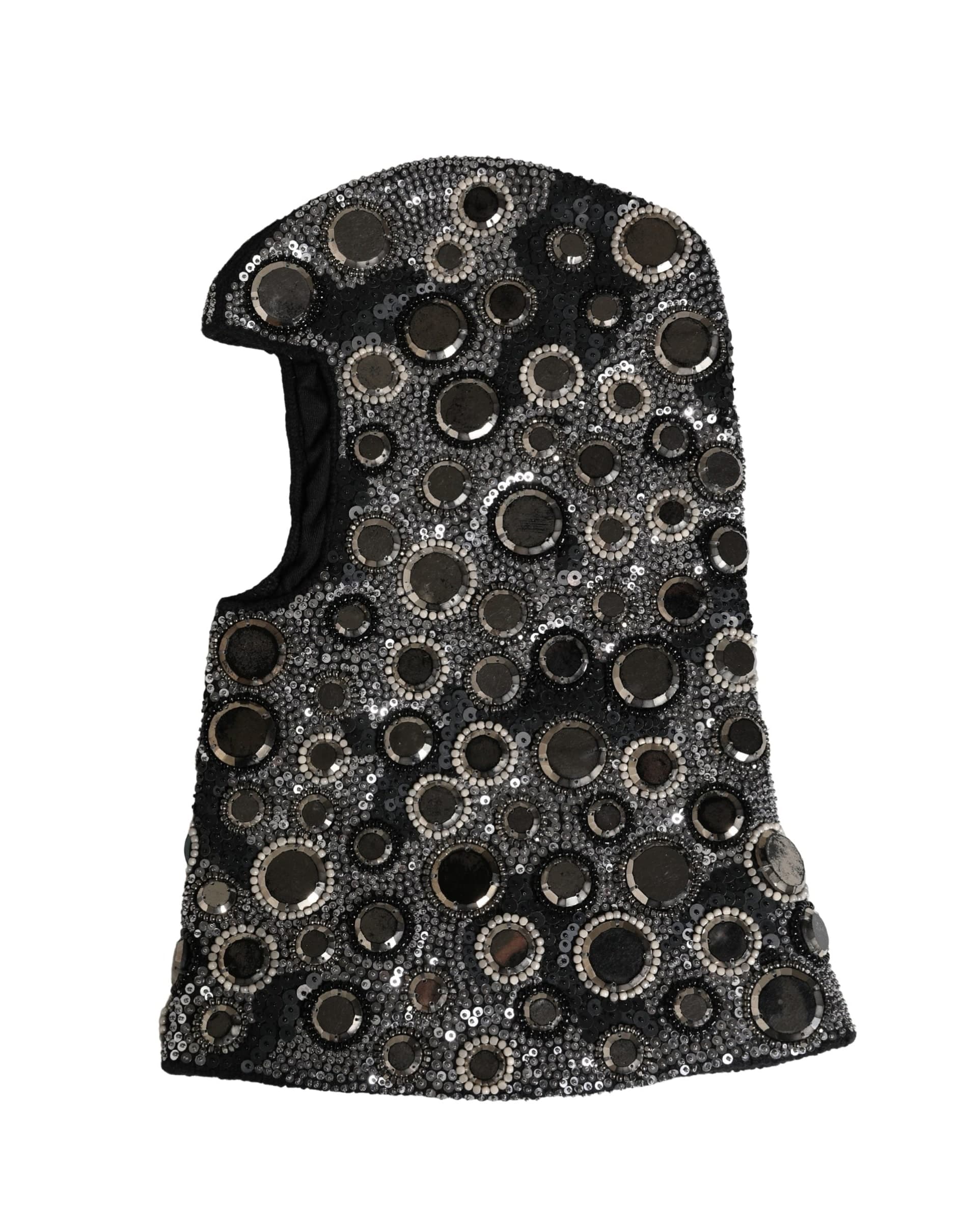Black Wool Crystal Embellished Balaclava Hat - 4