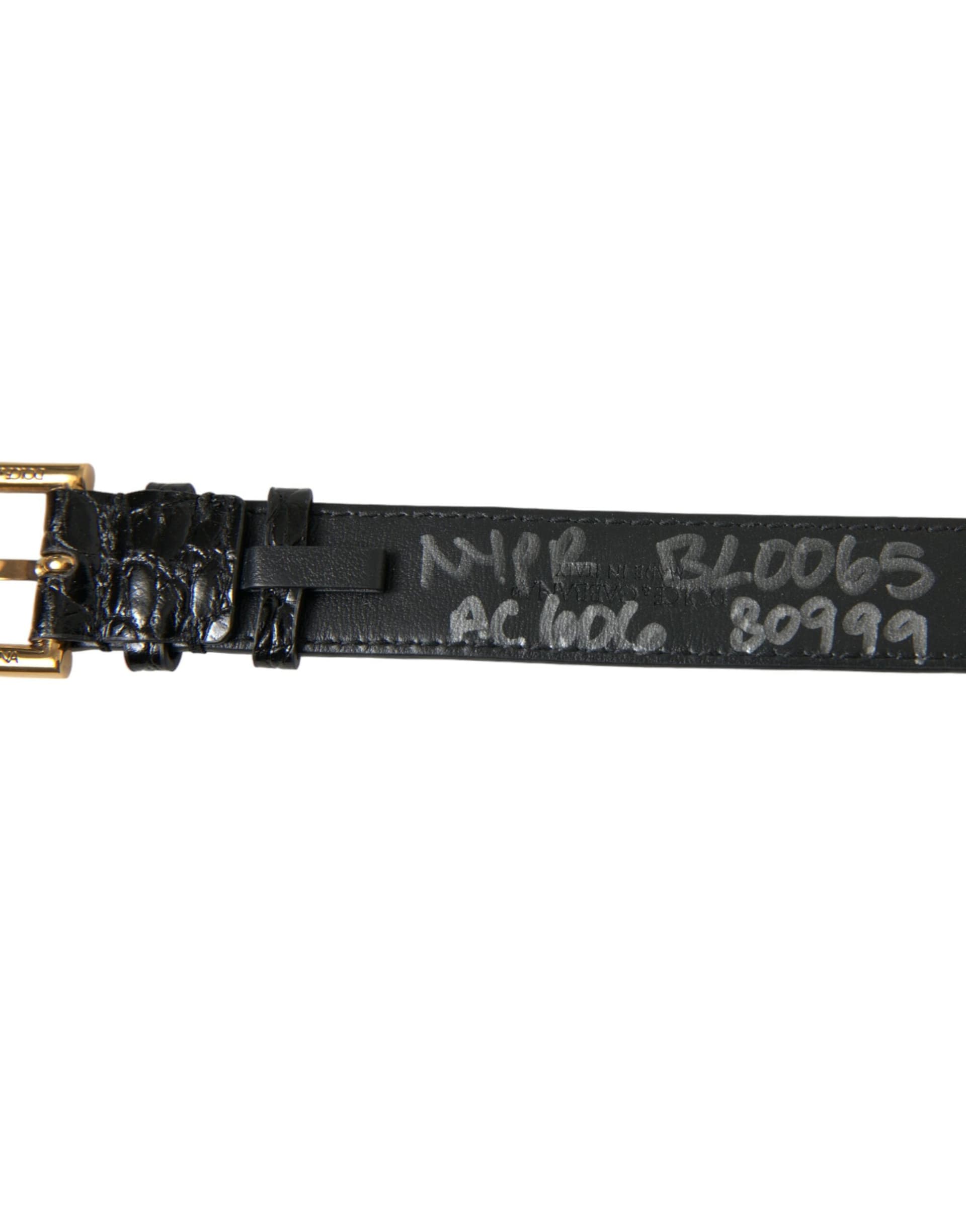Black Textured Leather Gold Tone Metal Buckle Armband - 3
