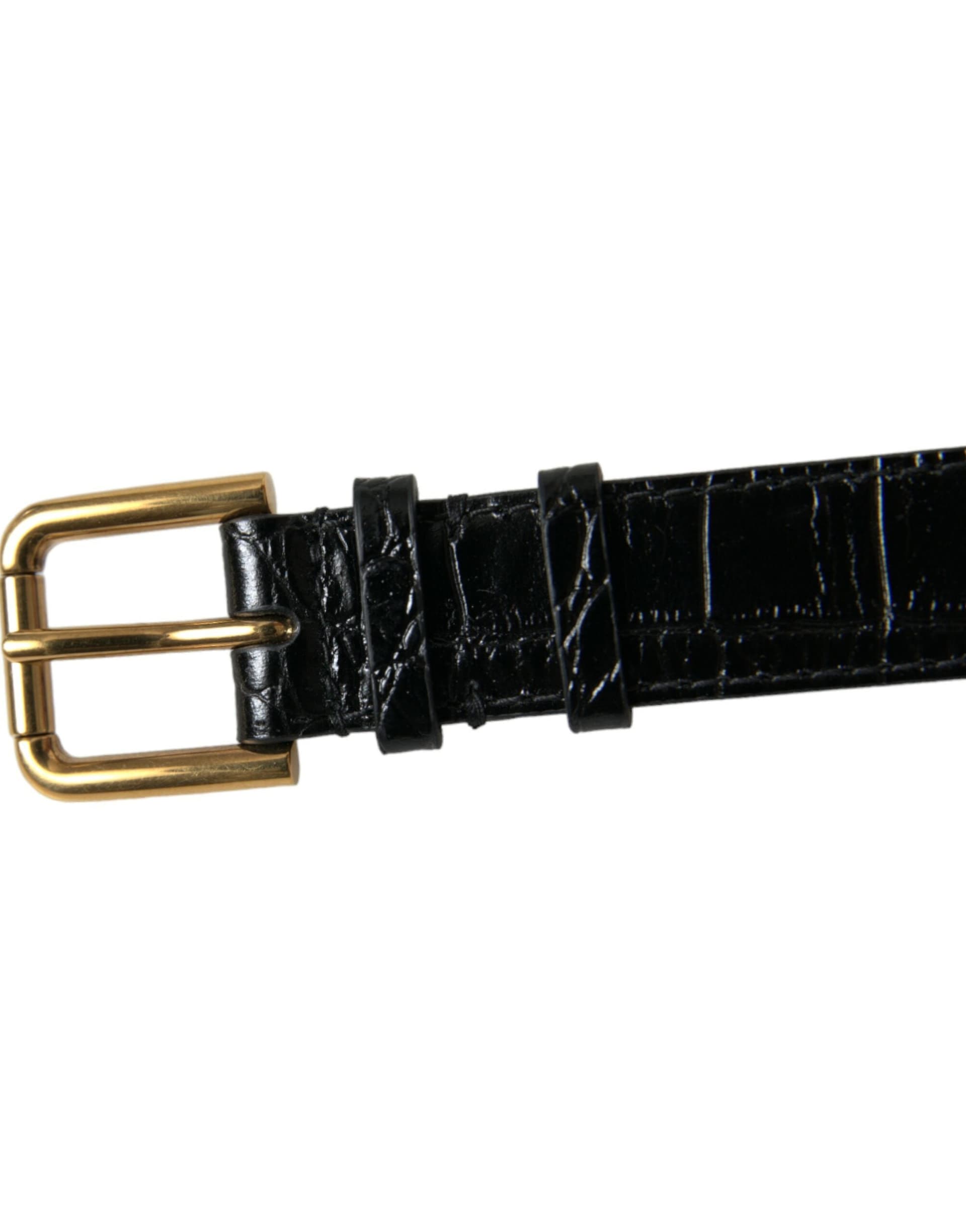 Black Textured Leather Gold Tone Metal Buckle Armband - 5