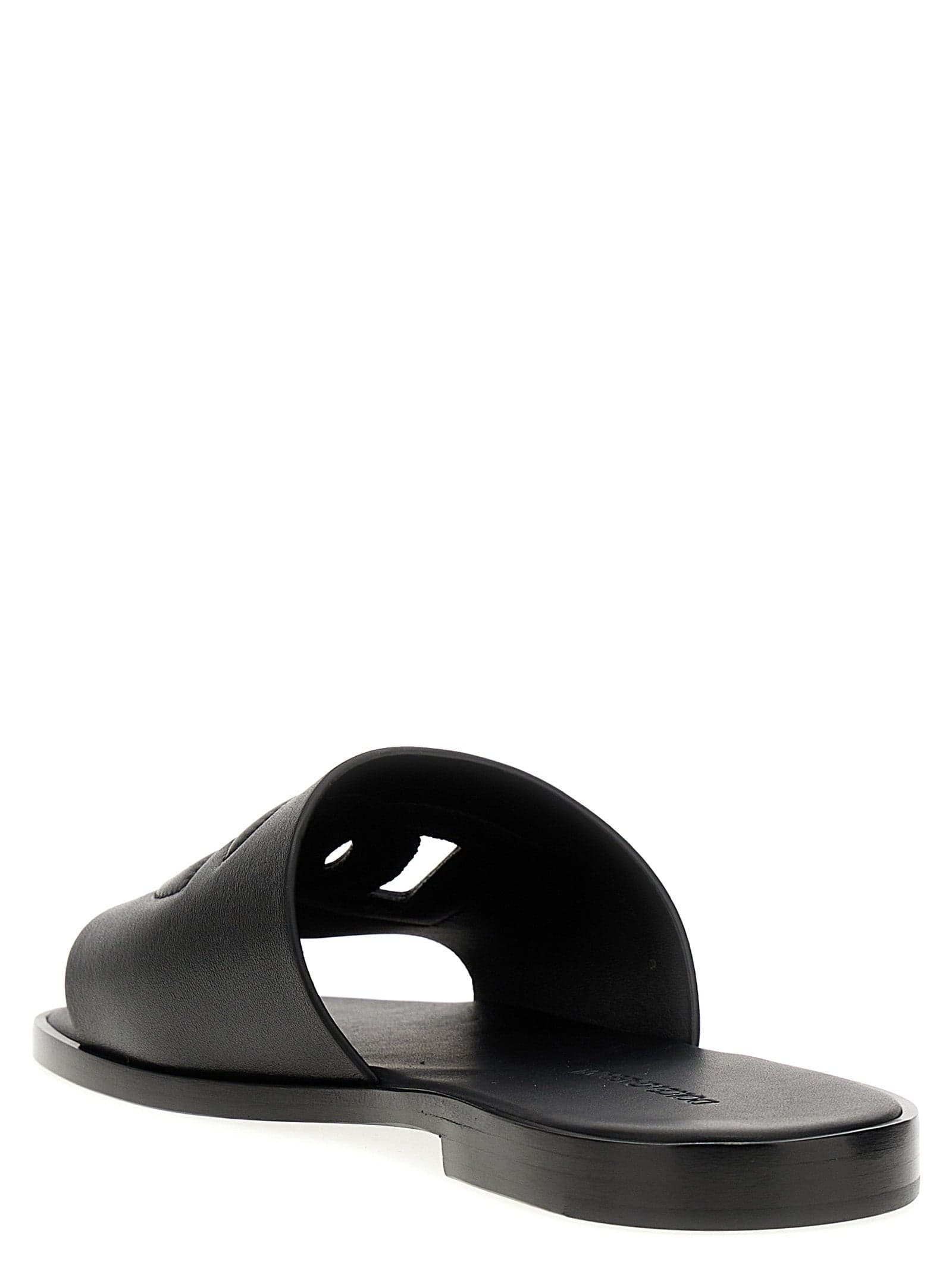 Black Leather Slides - 2