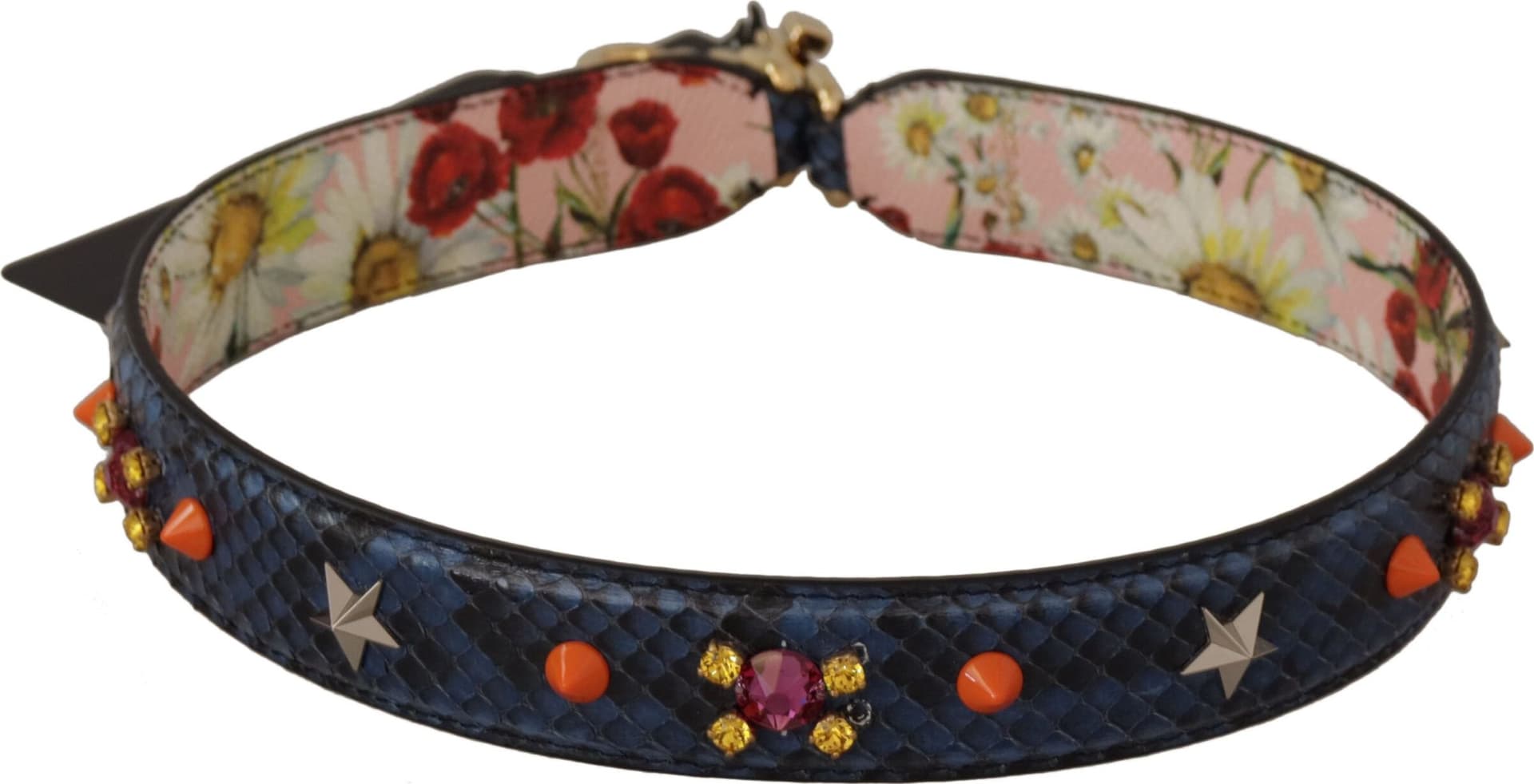 Blue Exotic Leather Crystals Reversible Shoulder Strap - 3