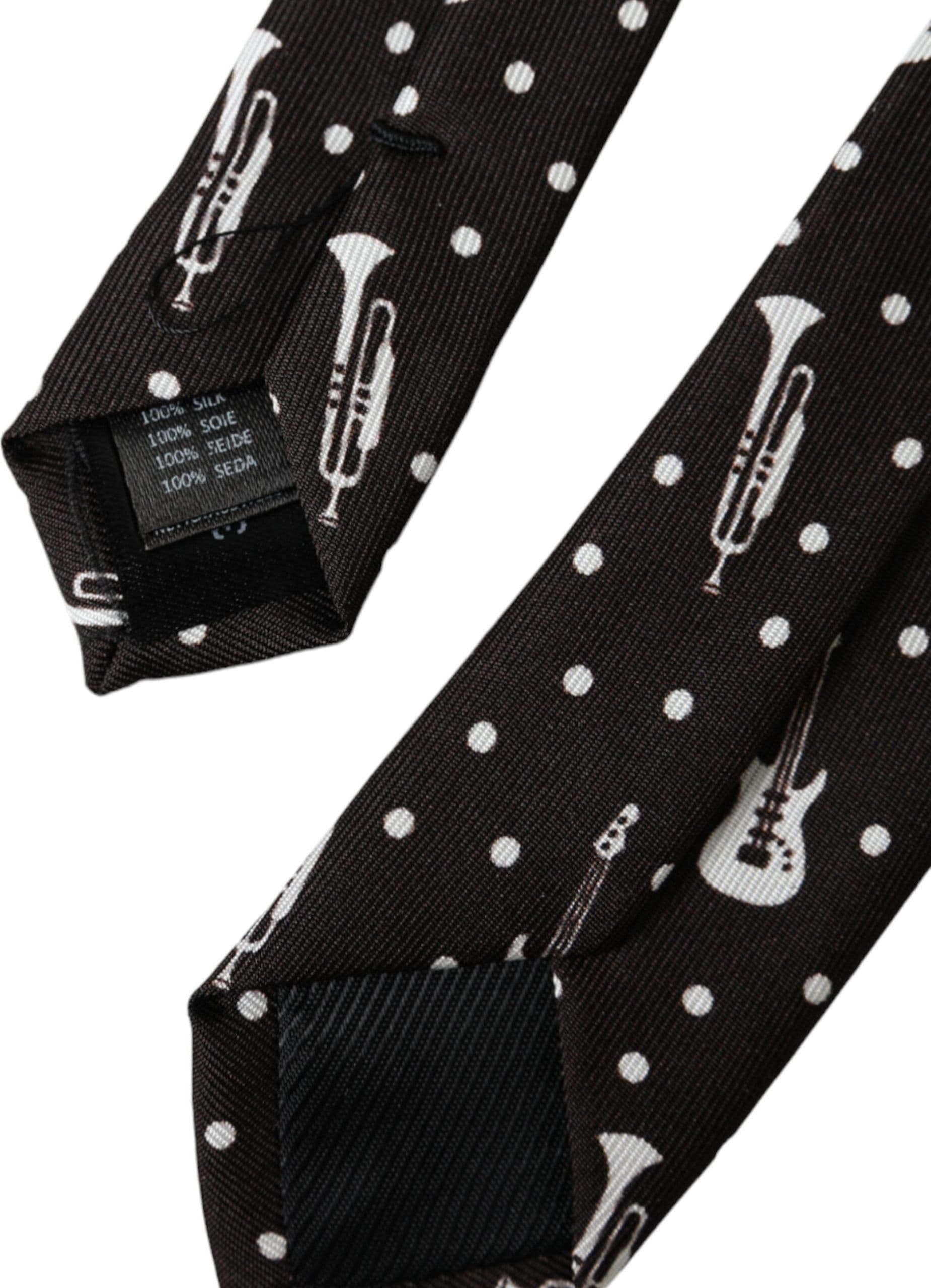 Black Guitar Print Silk Adjustable Tie - 4