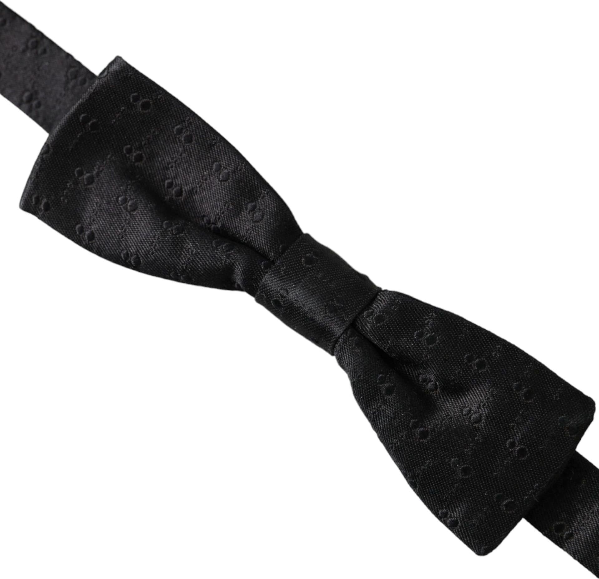 Black Silk Patterned Adjustable Neck Men Bow Tie - 3