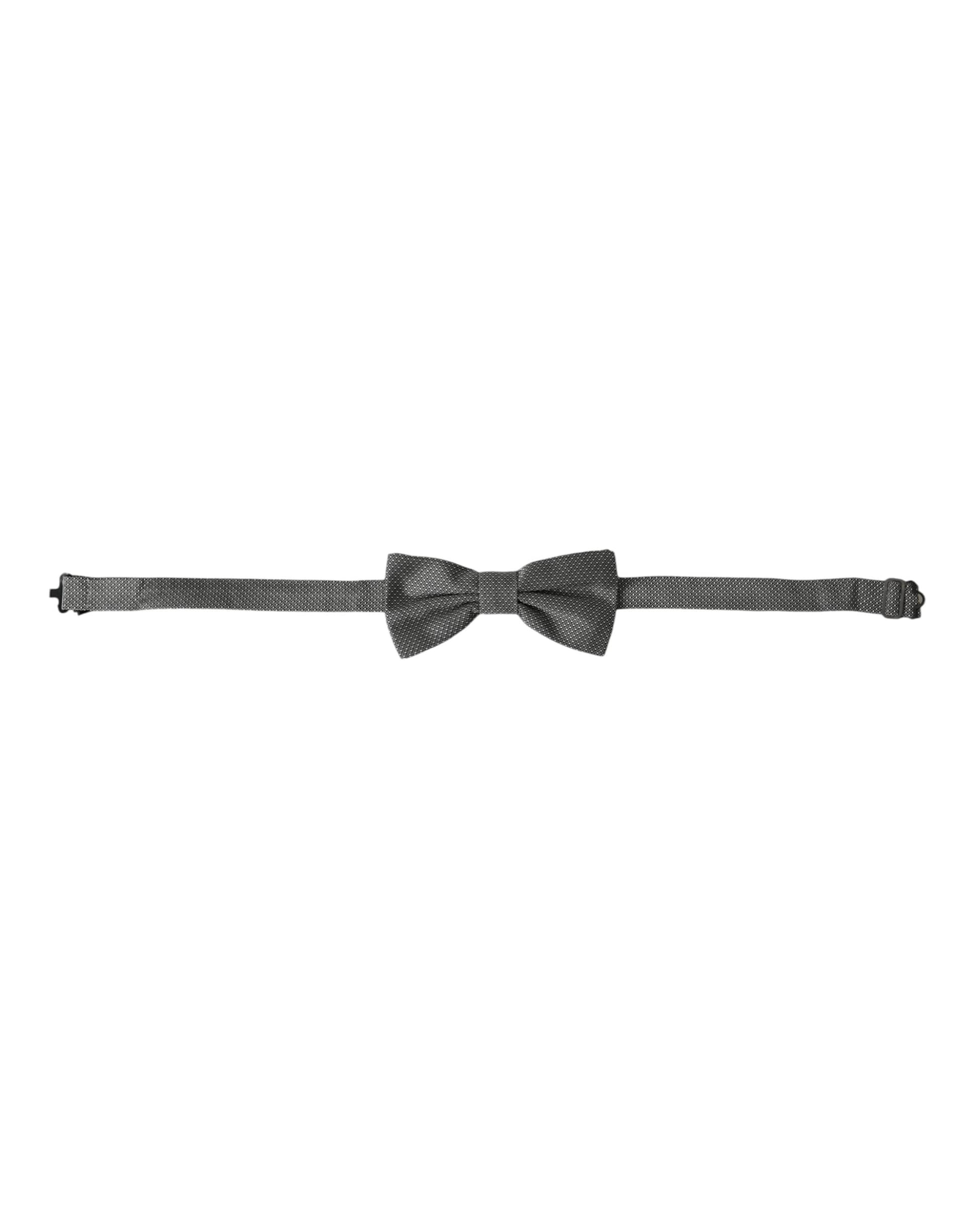 Gray Silk Patterned Adjustable Neck Men Bow Tie - 2