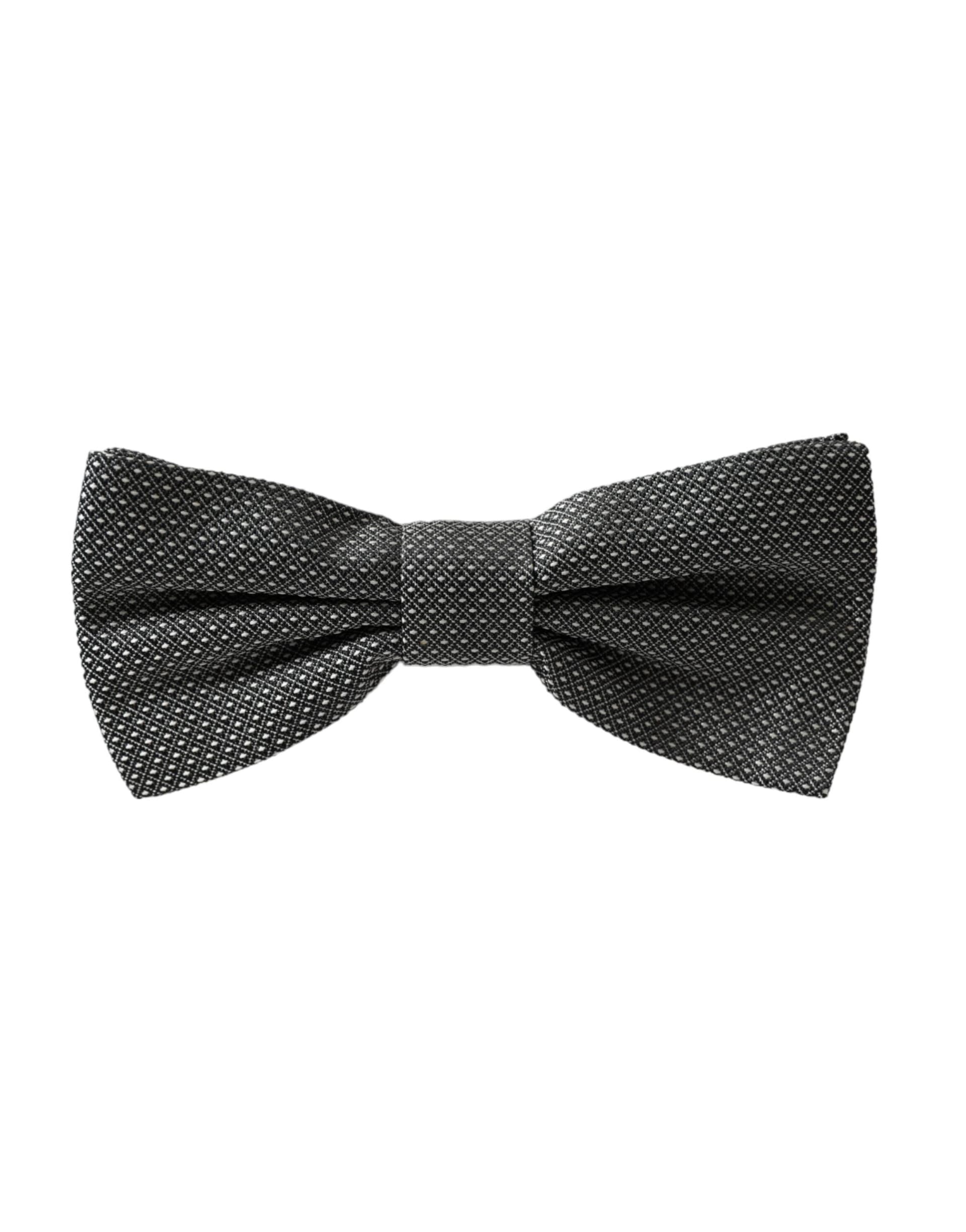Gray Silk Patterned Adjustable Neck Men Bow Tie - 4