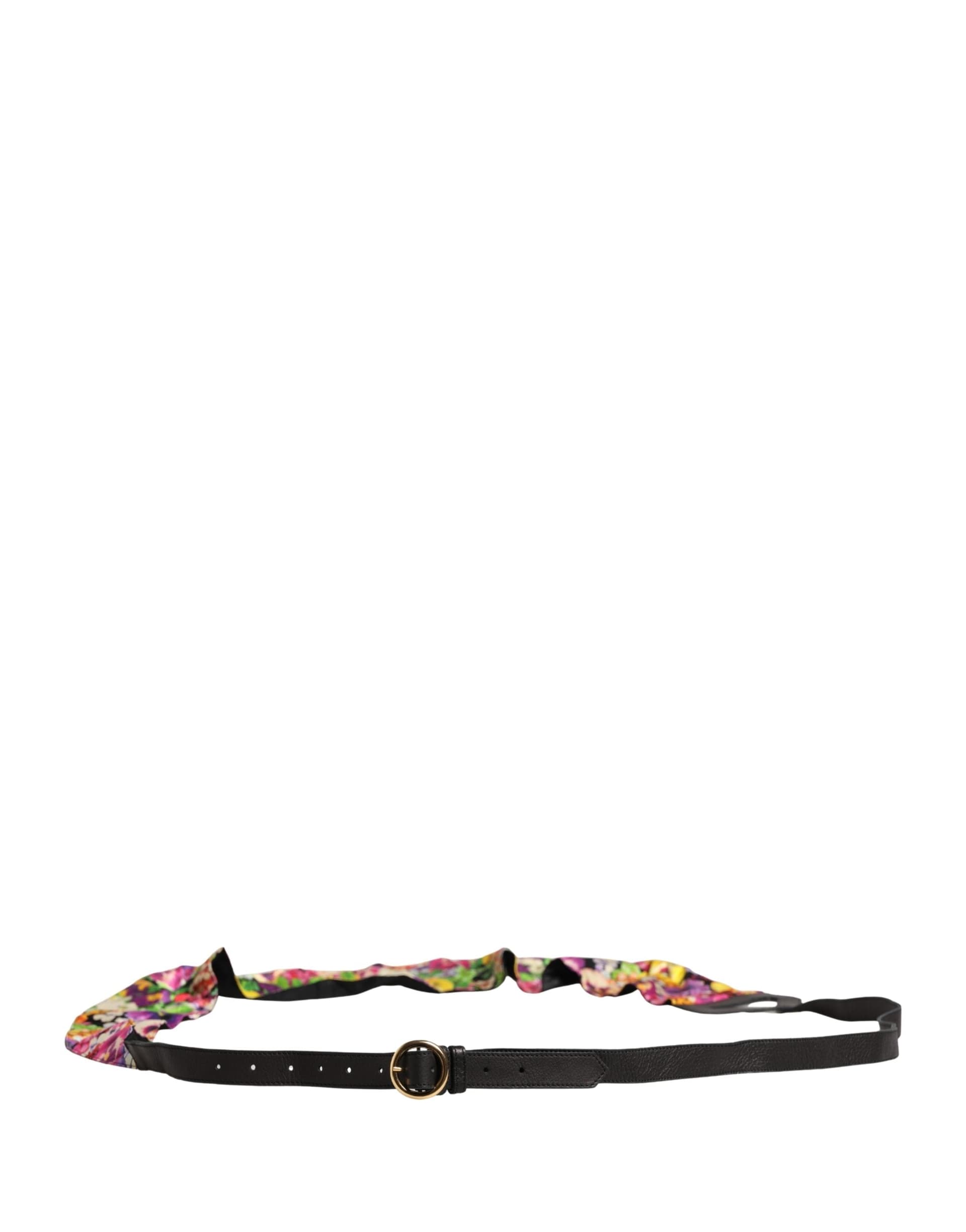 Multicolor Floral Wide Waist Gold Metal Buckle Cintura Belt - 3