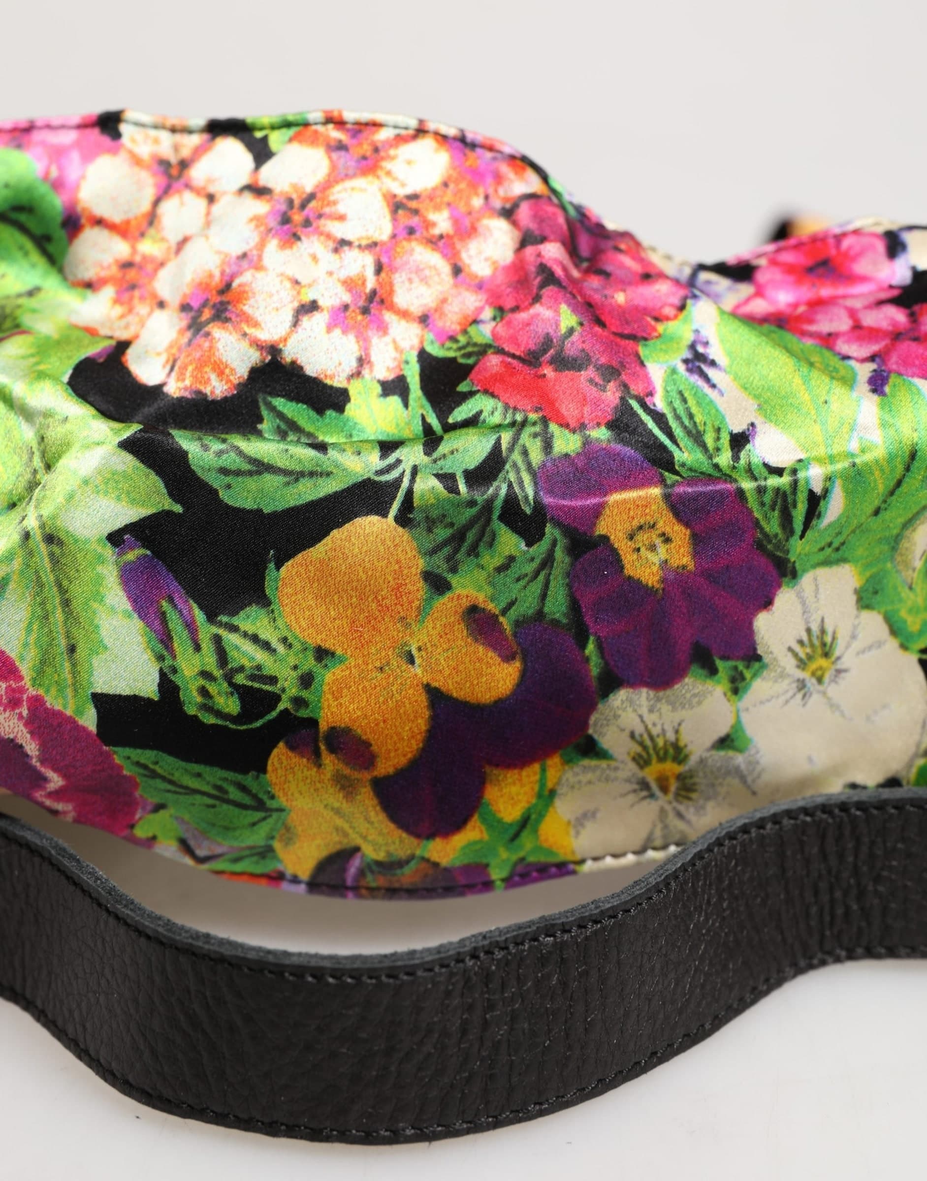 Multicolor Floral Wide Waist Gold Metal Buckle Cintura Belt - 5