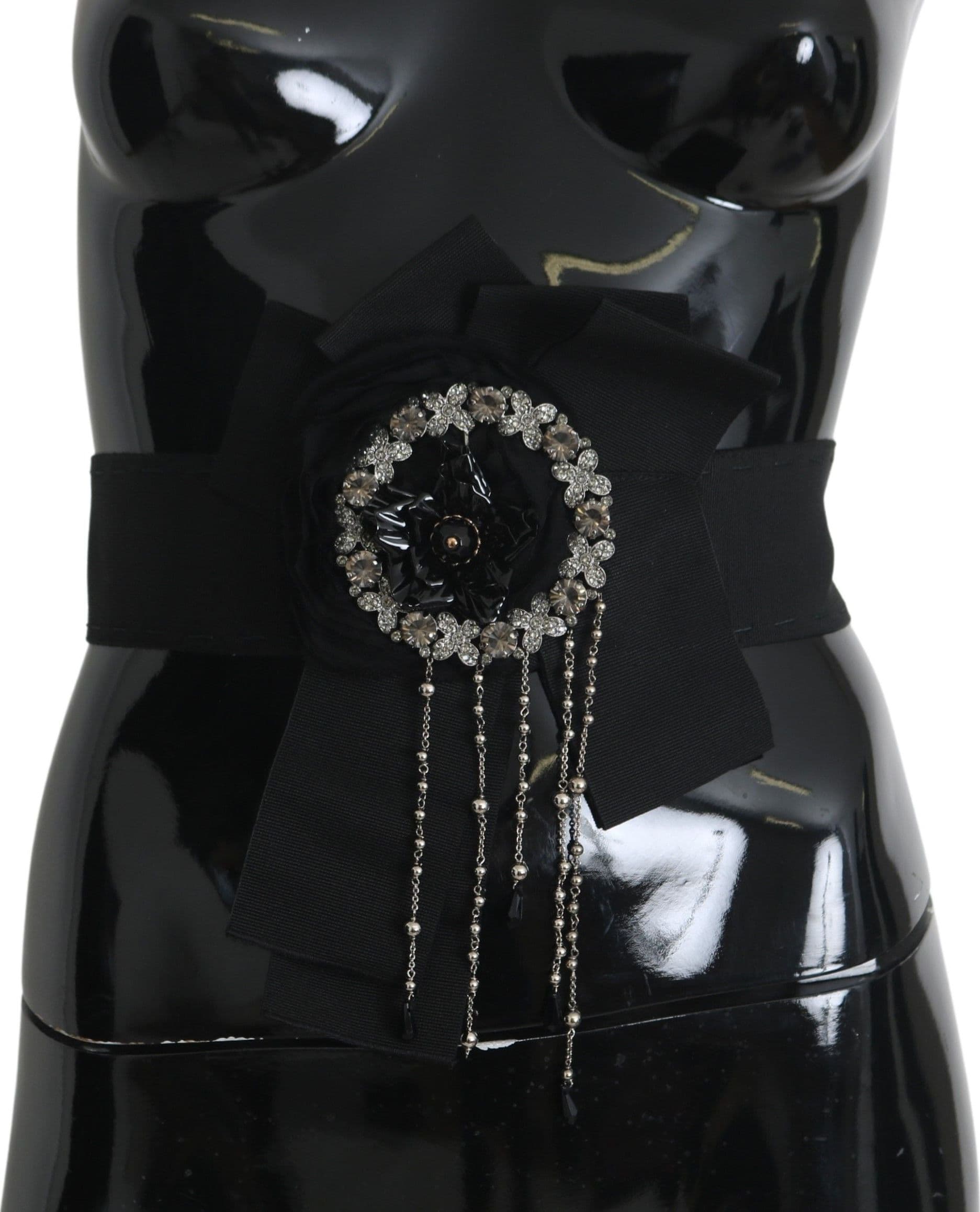 Black Crystal Brooch Wide Wai SATORIA Belt - 5