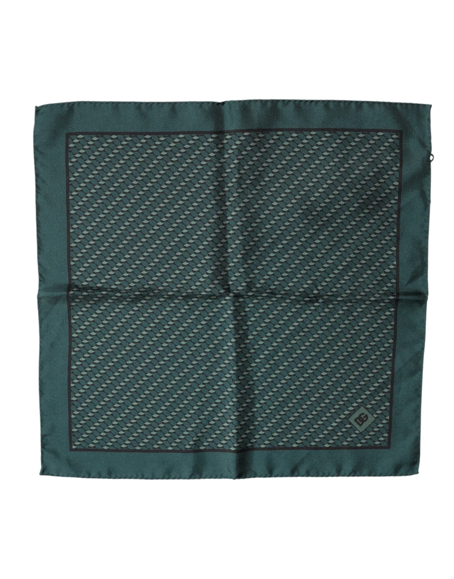 Dark Green Silk Patterned Handkerchief 32cm x 31cm Scarf - 2