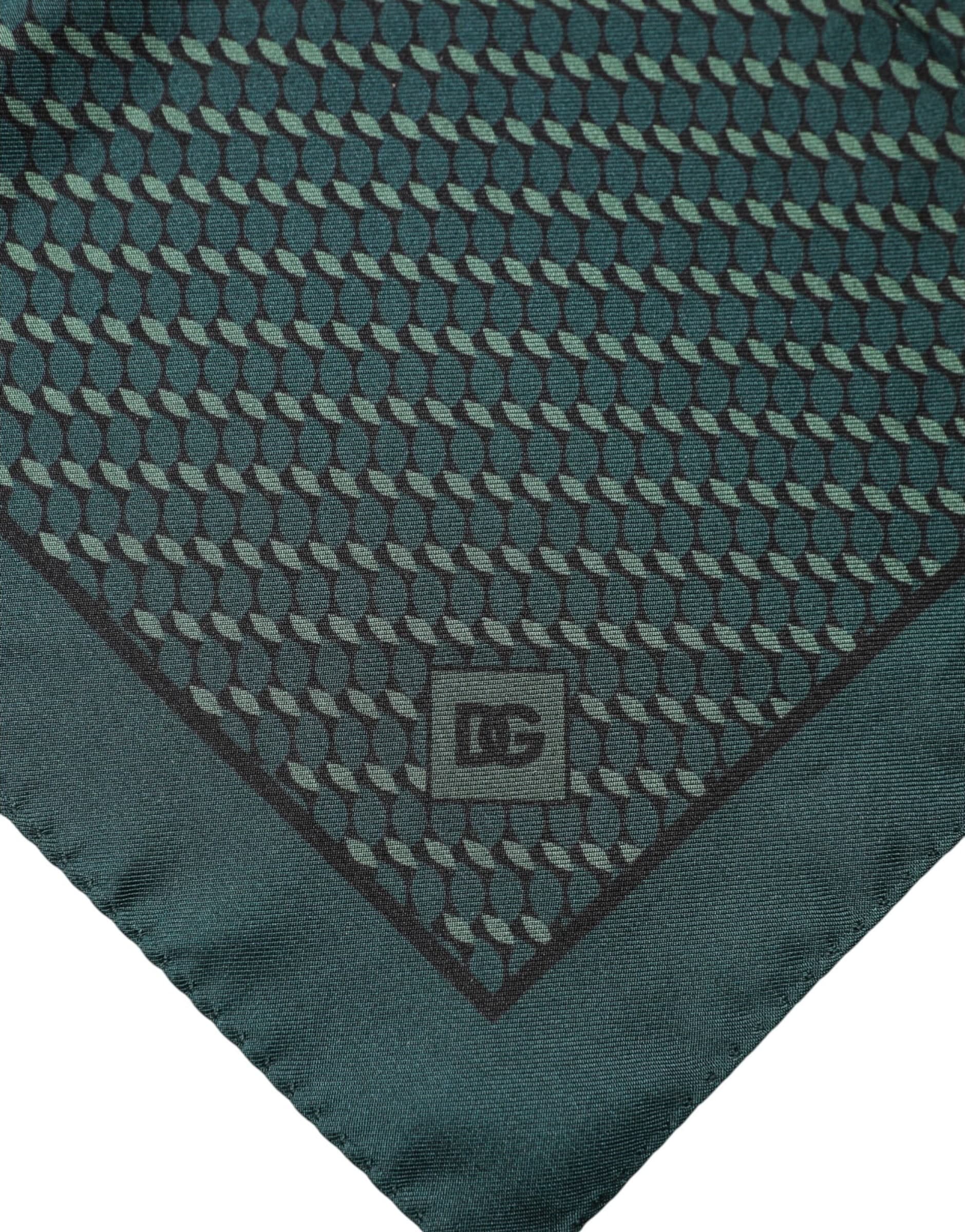 Dark Green Silk Patterned Handkerchief 32cm x 31cm Scarf - 4