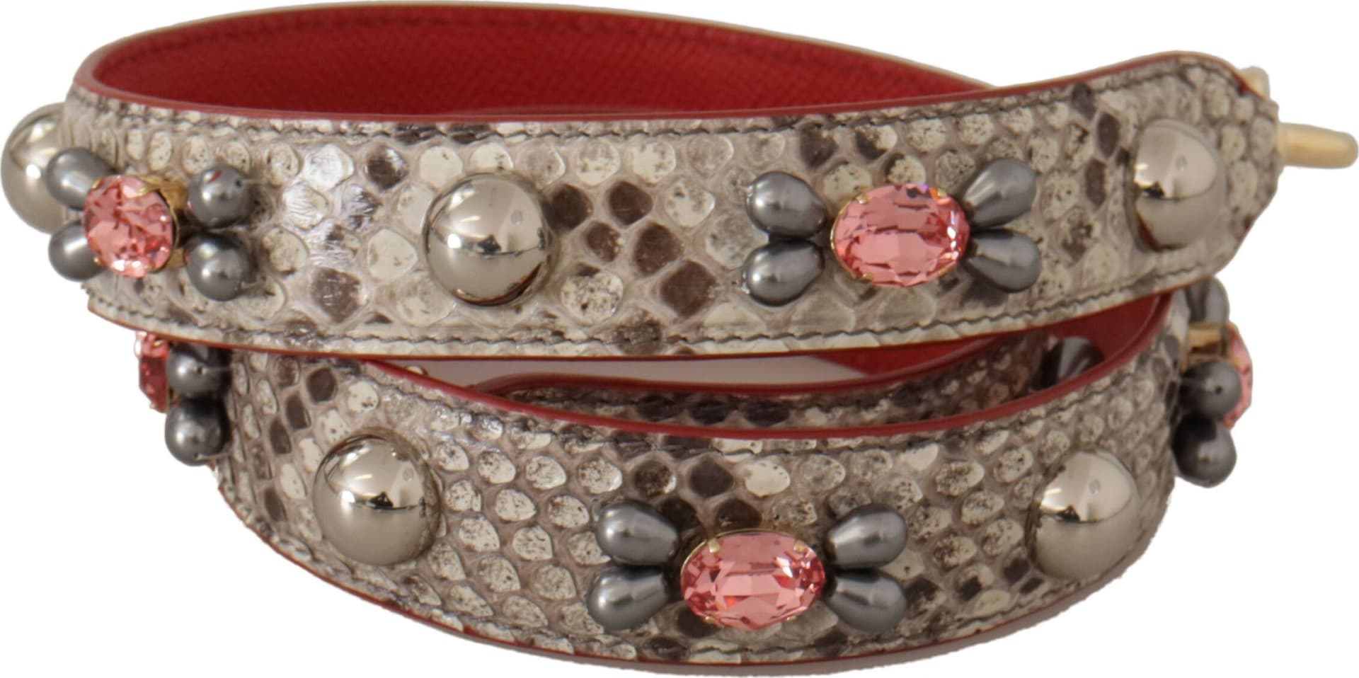 Beige Exotic Leather Studded Shoulder Strap - 2