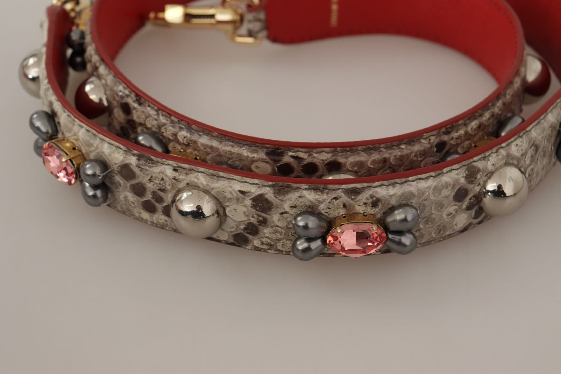 Beige Exotic Leather Studded Shoulder Strap - 4