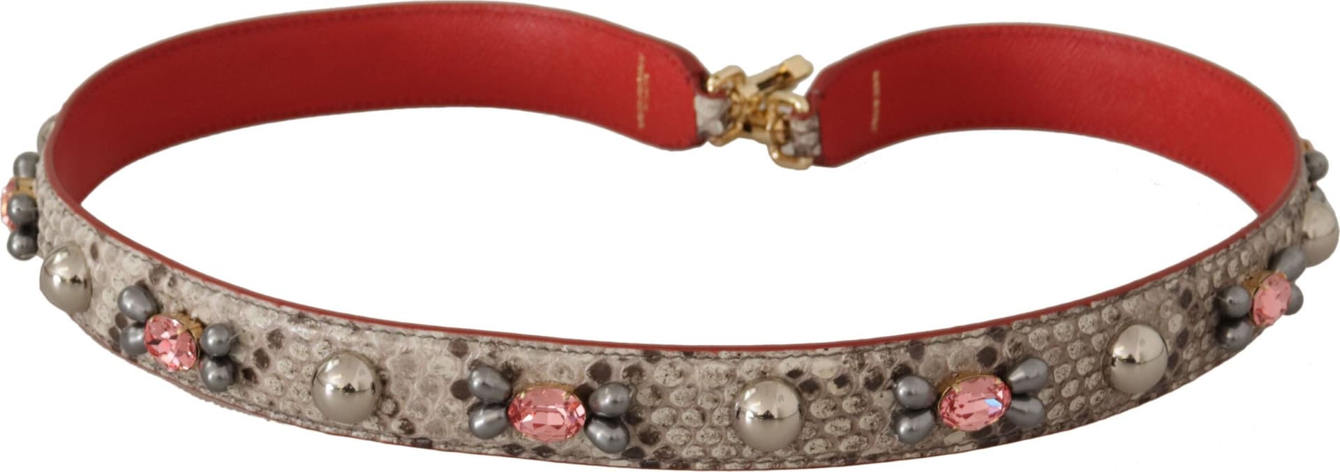 Beige Exotic Leather Studded Shoulder Strap - 5