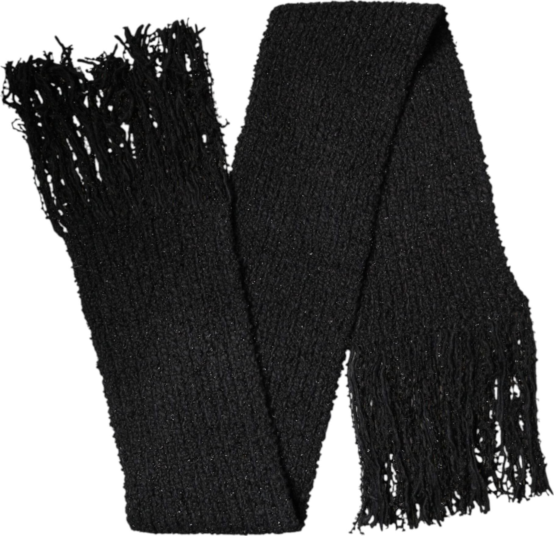 Black Cashmere Knit Shawl Fringes Scarf - 2