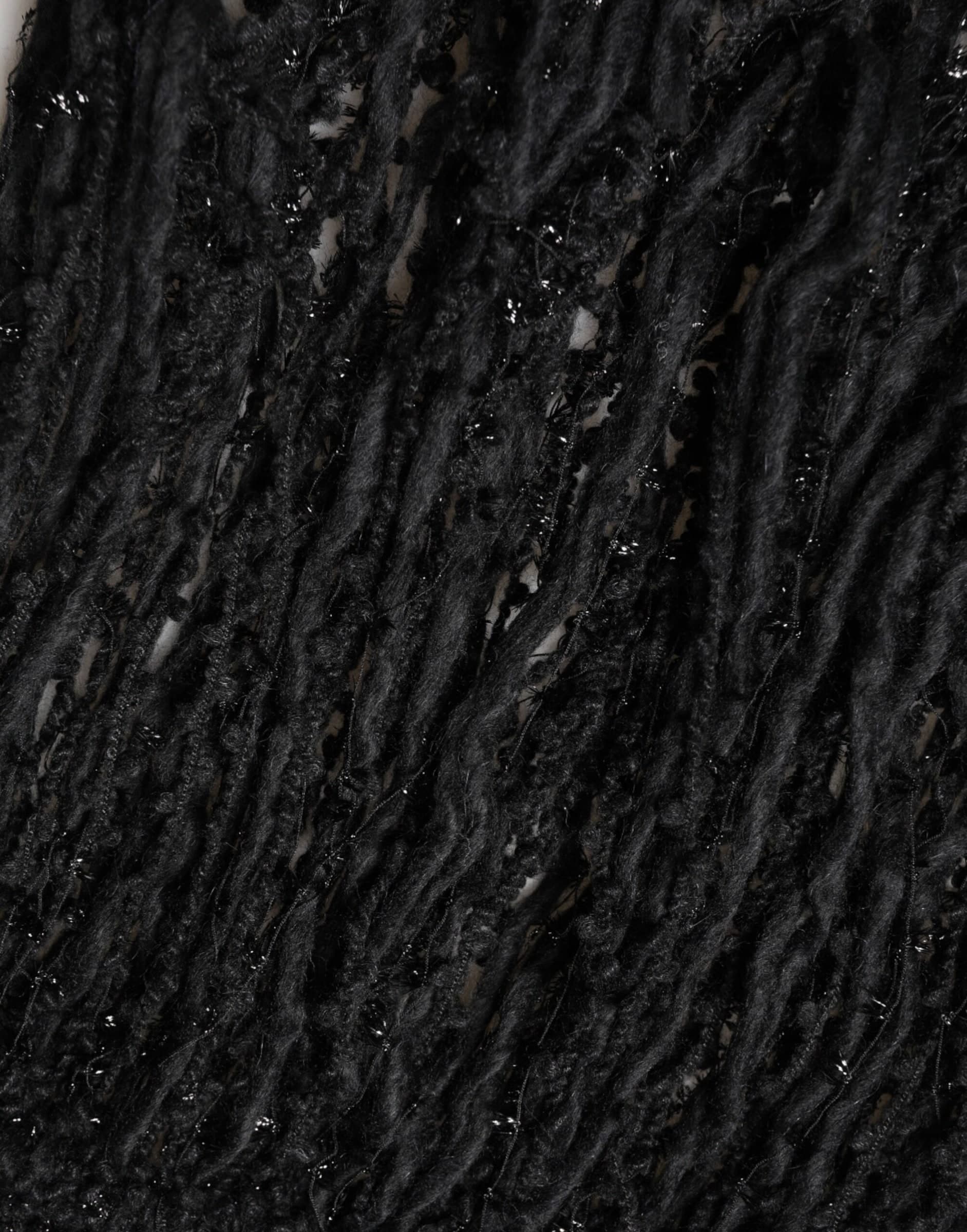 Black Cashmere Knit Shawl Fringes Scarf - 4