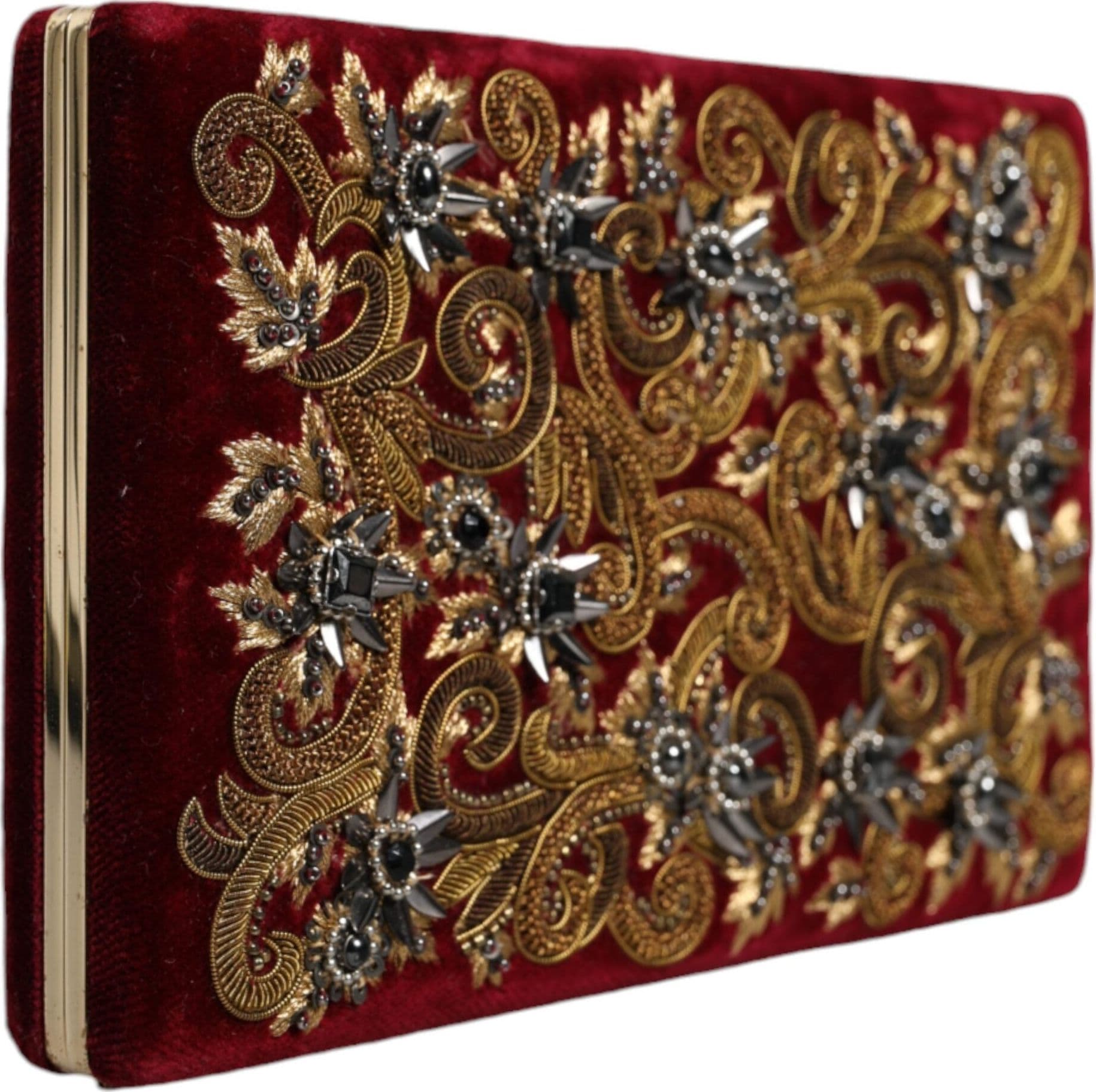 Red Velvet Gold Frame Clutch Evening Party Purse Bag - 2