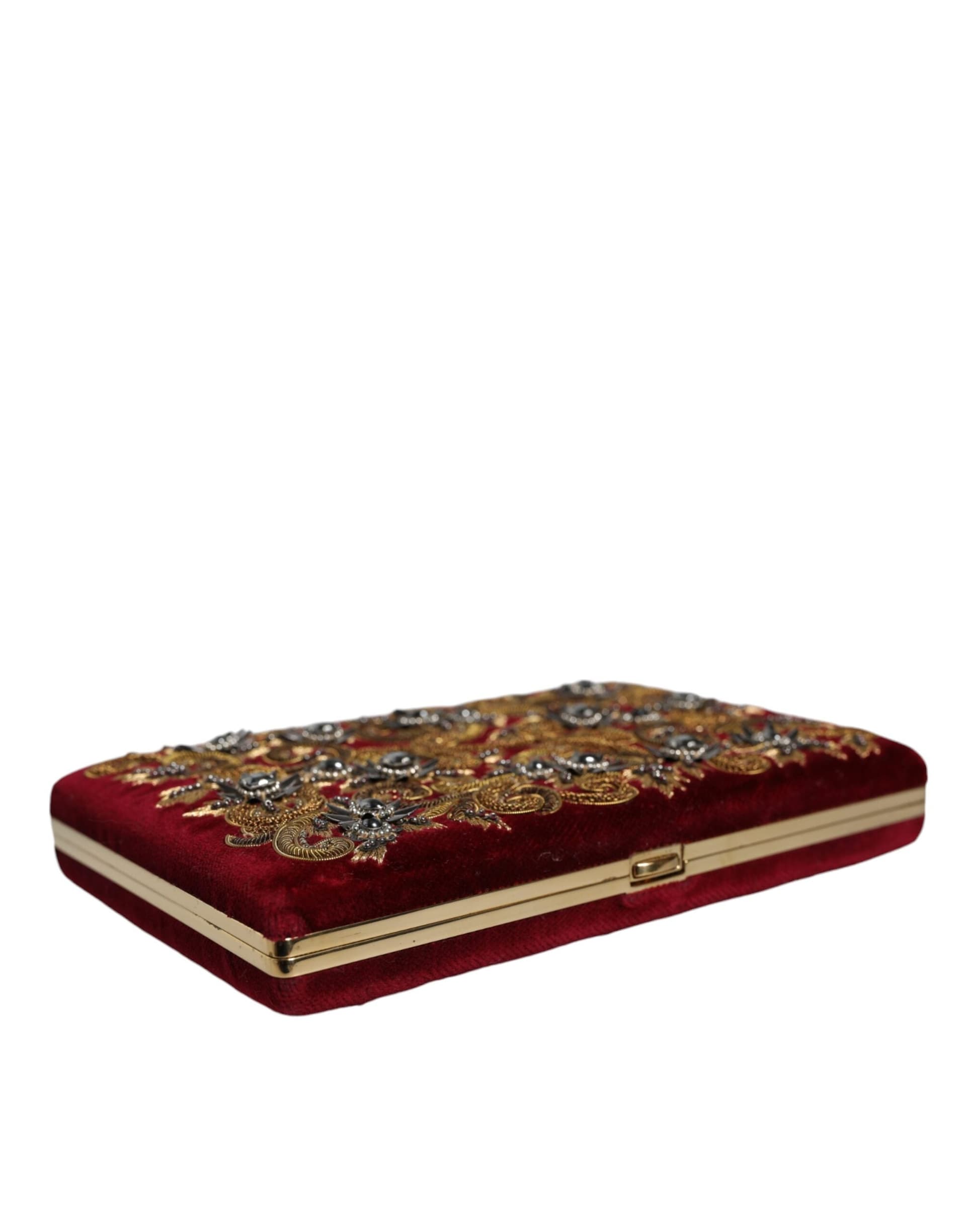 Red Velvet Gold Frame Clutch Evening Party Purse Bag - 4