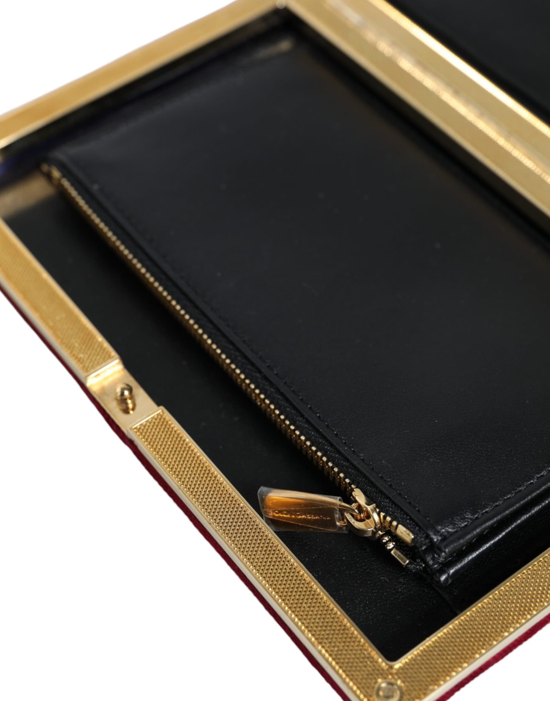 Red Velvet Gold Frame Clutch Evening Party Purse Bag - 8