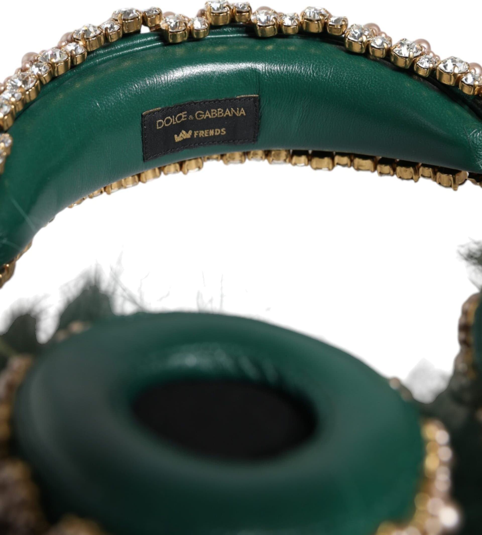 Green Gold Crystal Fur Headset Audio AUX Headphones - 4
