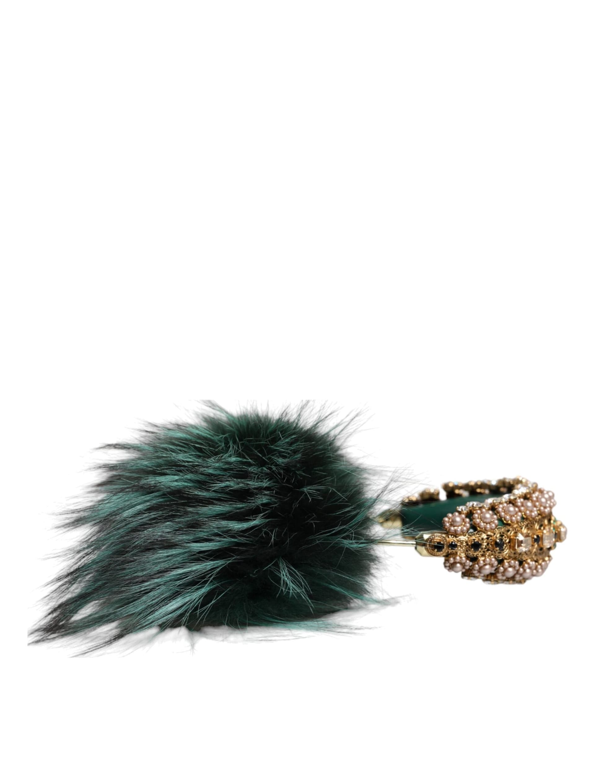Green Gold Crystal Fur Headset Audio AUX Headphones - 5
