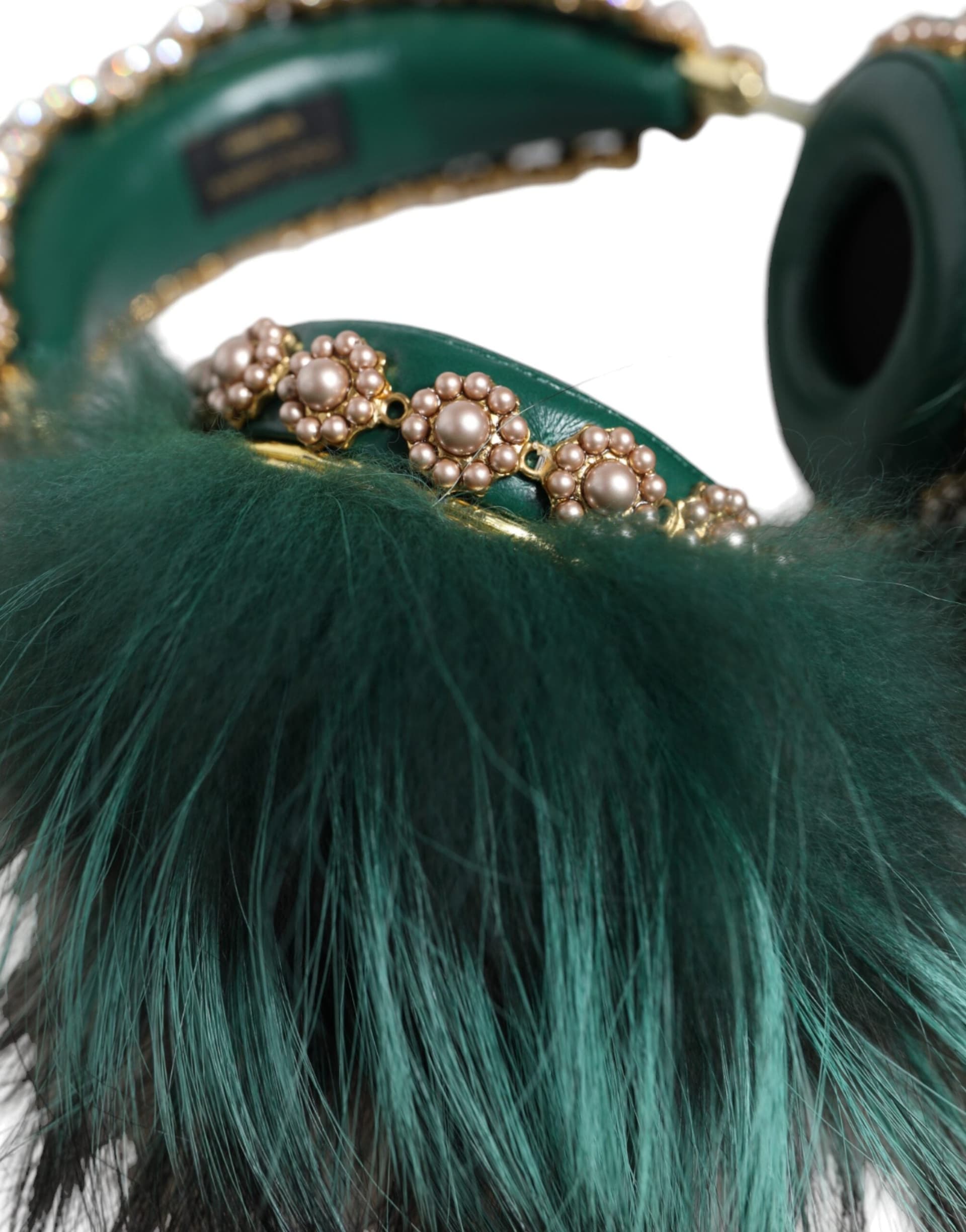 Green Gold Crystal Fur Headset Audio AUX Headphones - 8
