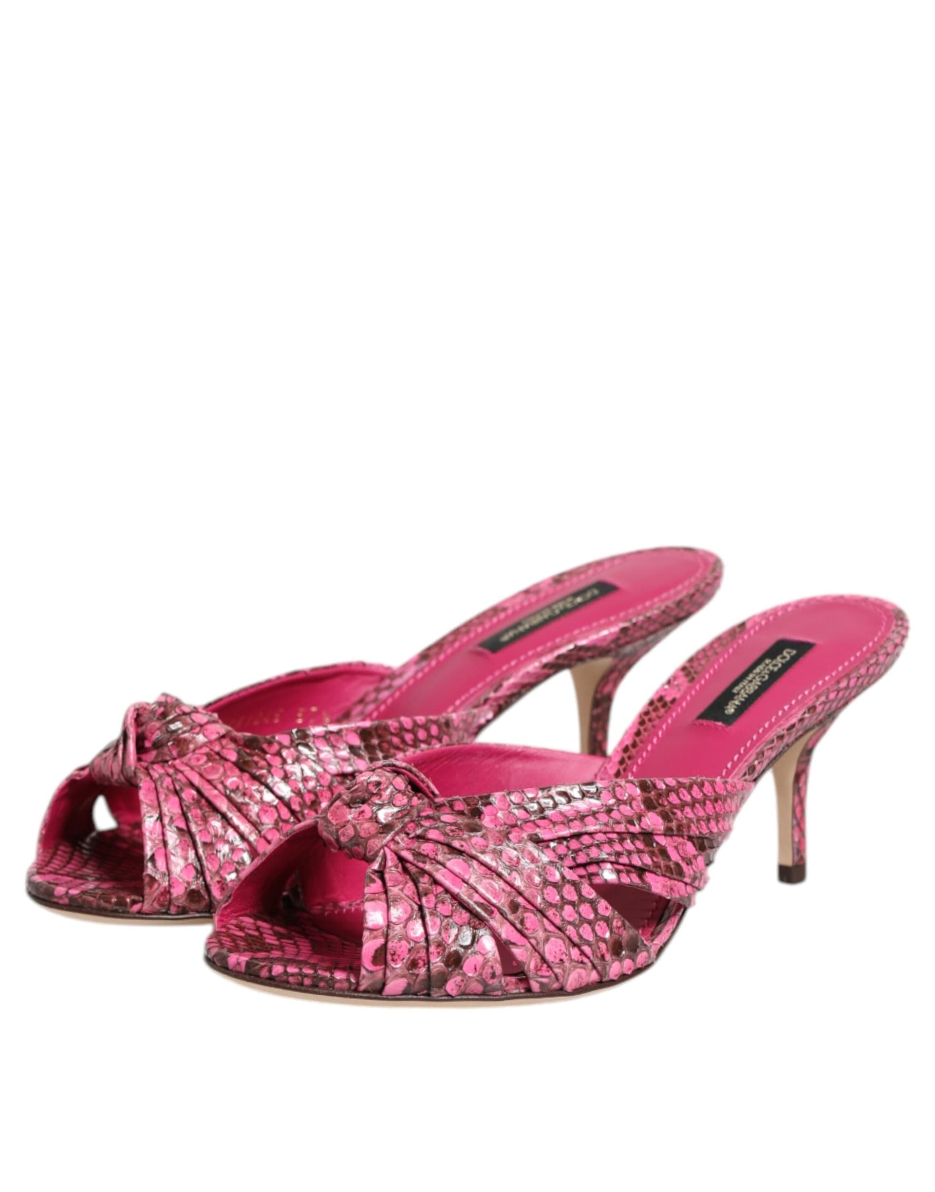 Pink Leather Heels Slides Sandals Shoes - 3