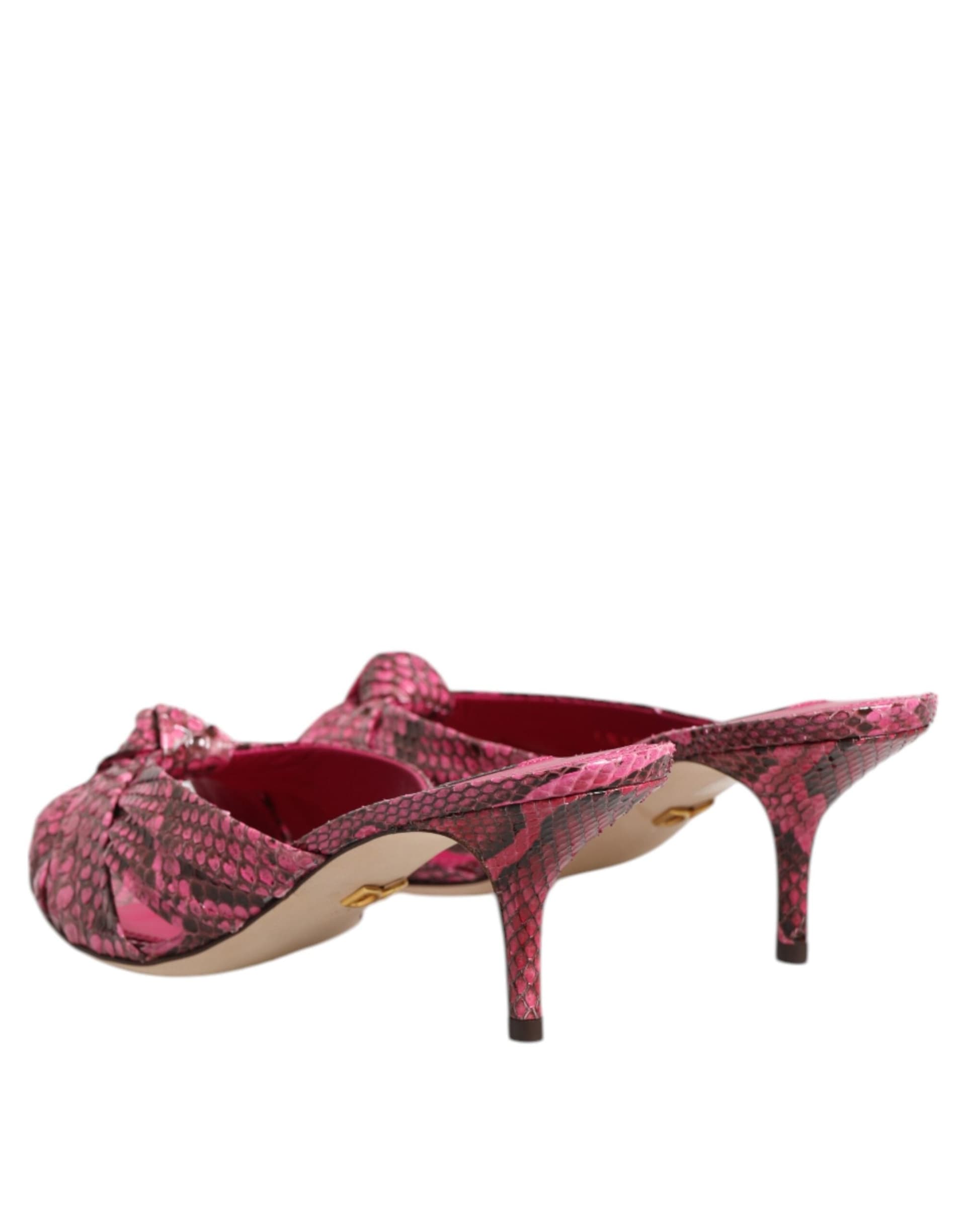 Pink Leather Heels Slides Sandals Shoes - 4