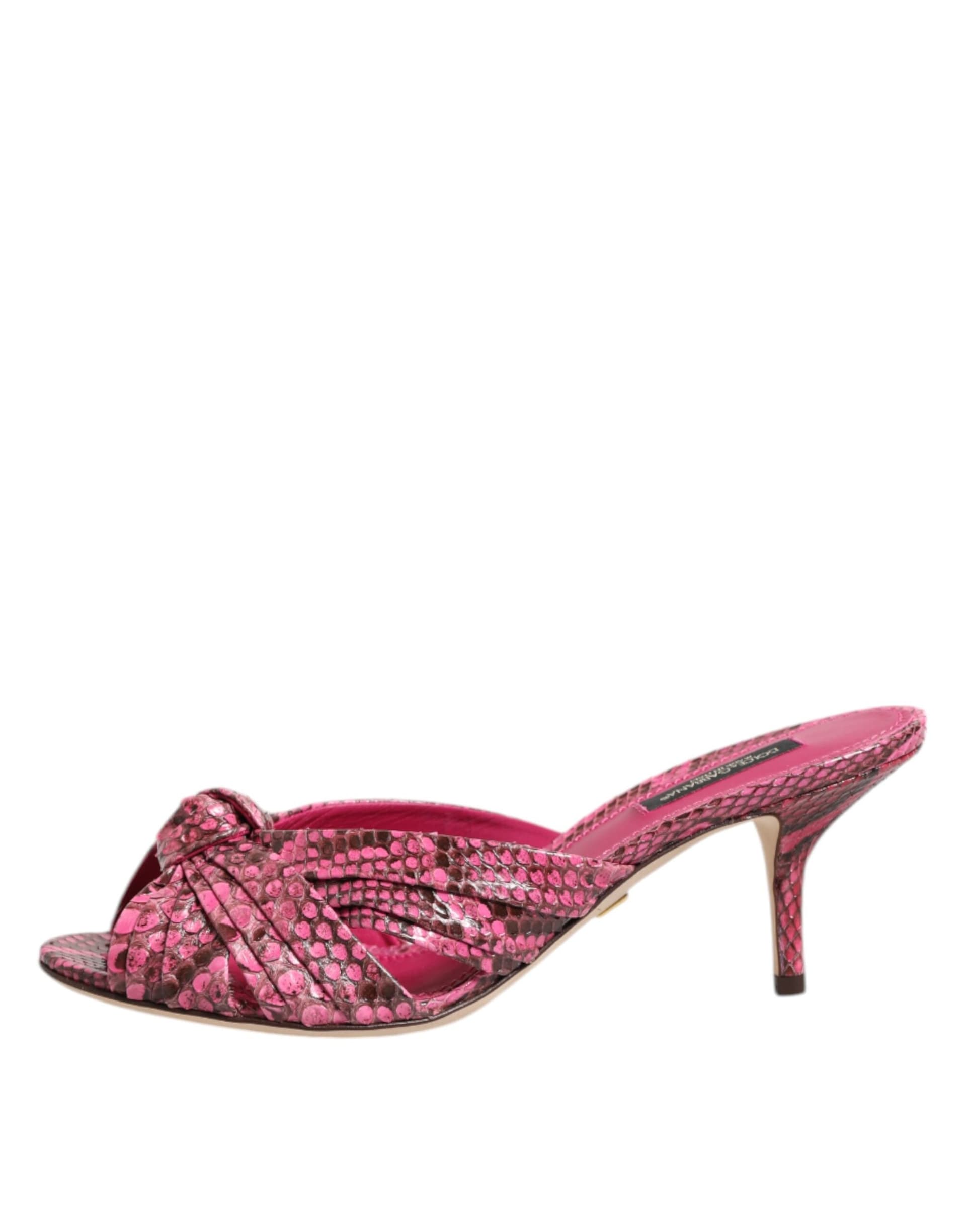 Pink Leather Heels Slides Sandals Shoes - 5