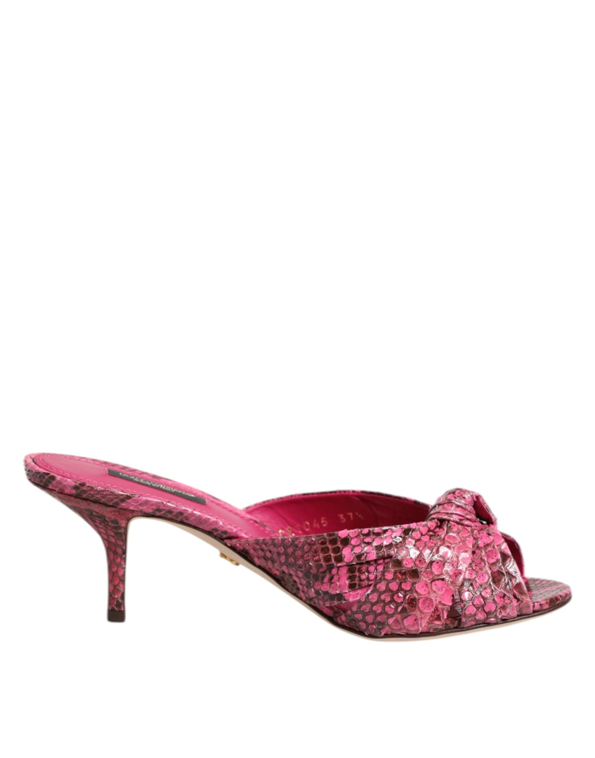 Pink Leather Heels Slides Sandals Shoes - 6