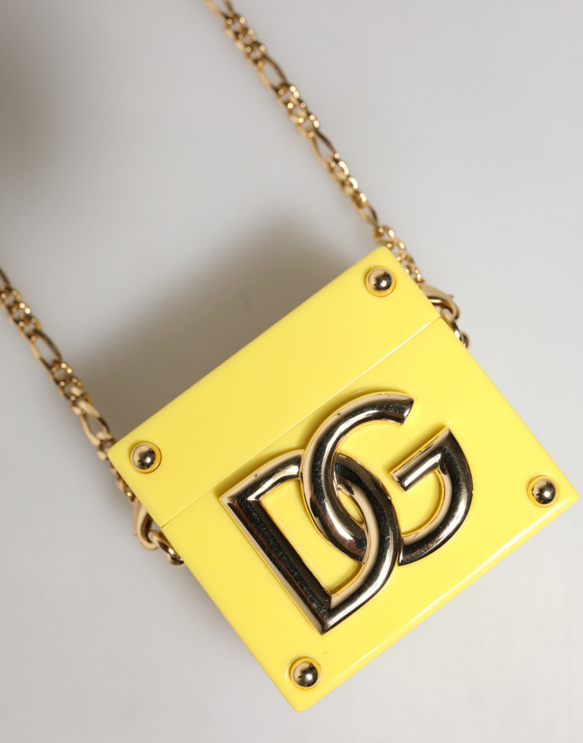 Yellow DG Logo Plaque Cover Gold Chain Airpods Case - 2
