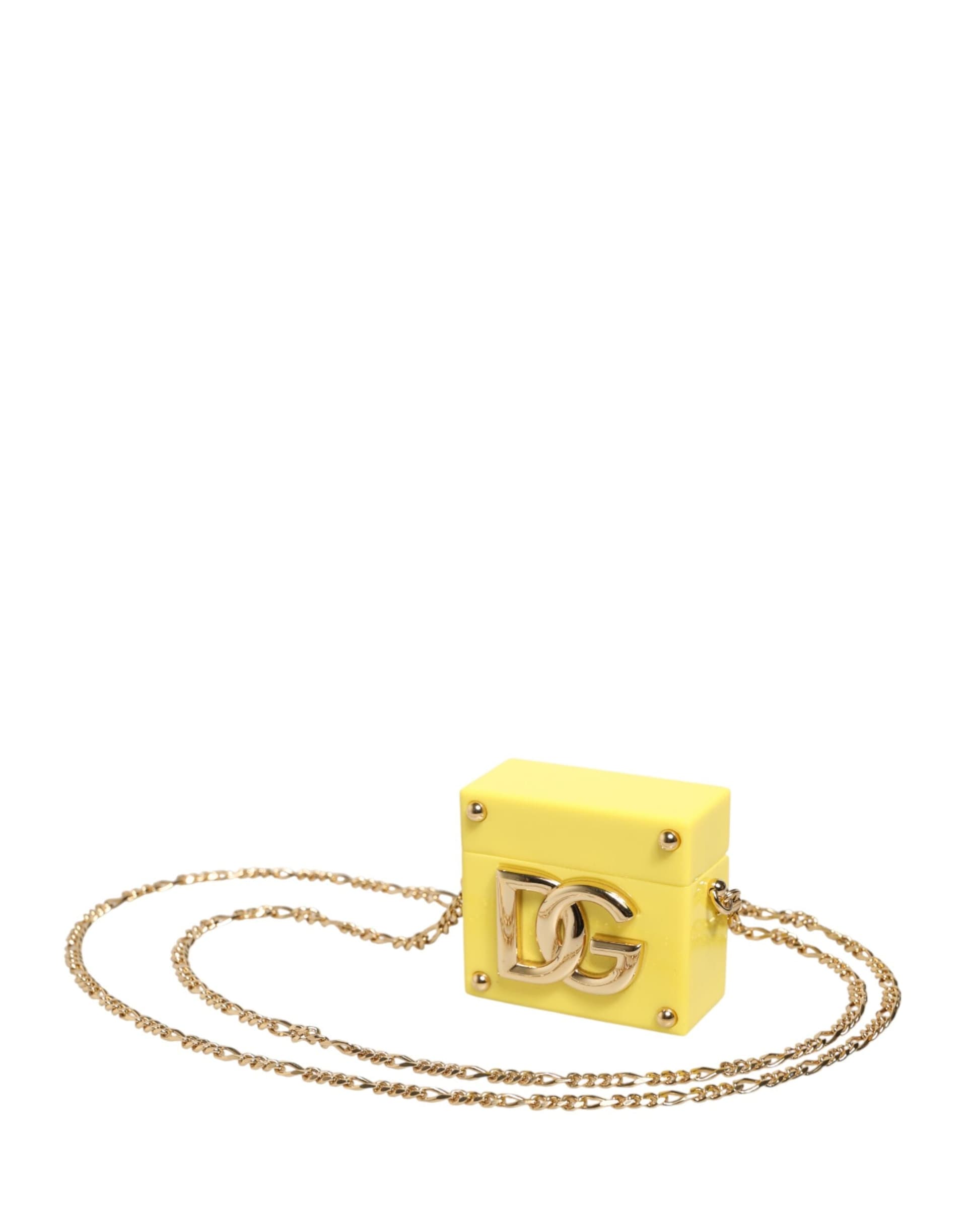 Yellow DG Logo Plaque Cover Gold Chain Airpods Case - 3