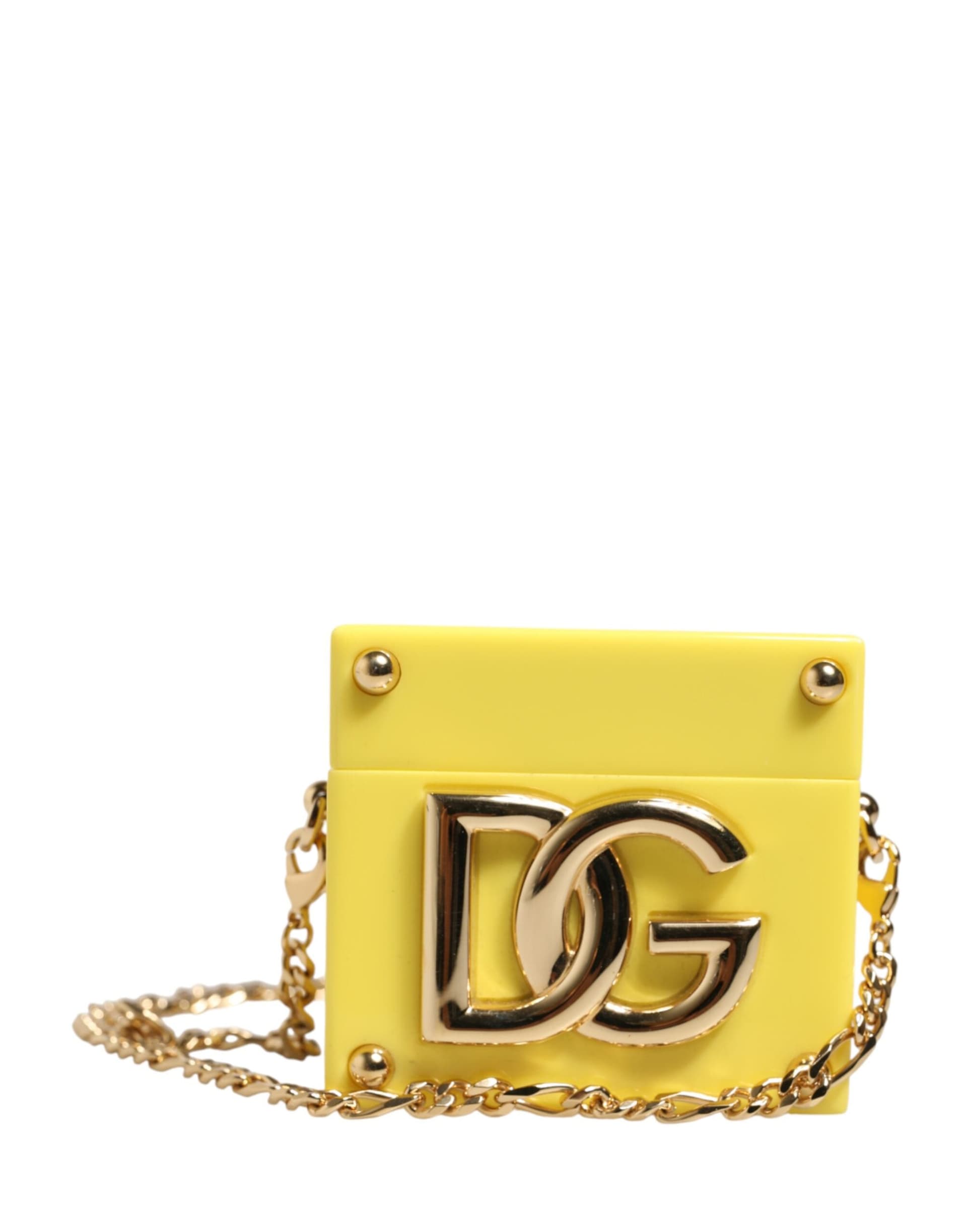 Yellow DG Logo Plaque Cover Gold Chain Airpods Case - 6