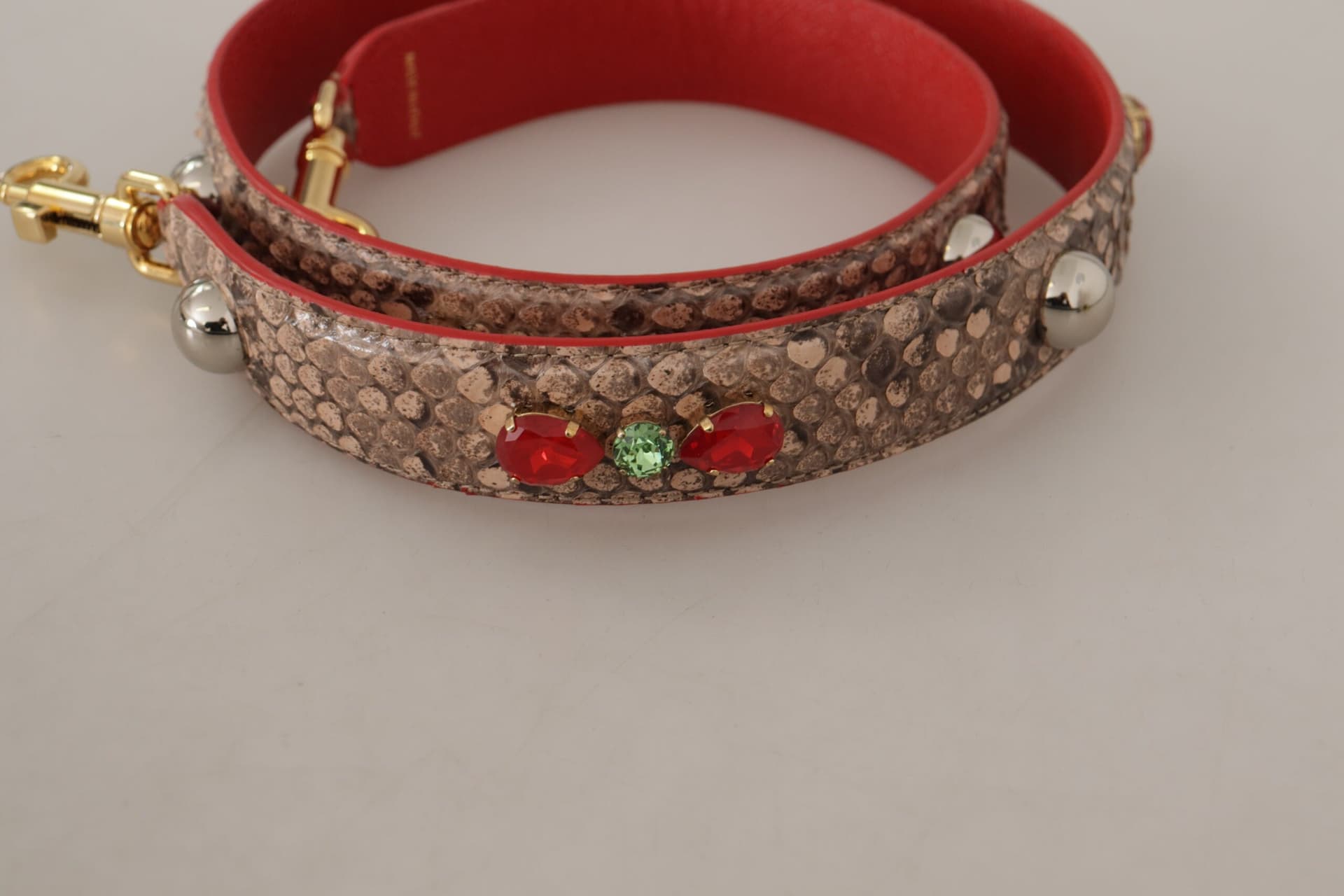 Brown Python Leather Crystals Shoulder Strap - 4