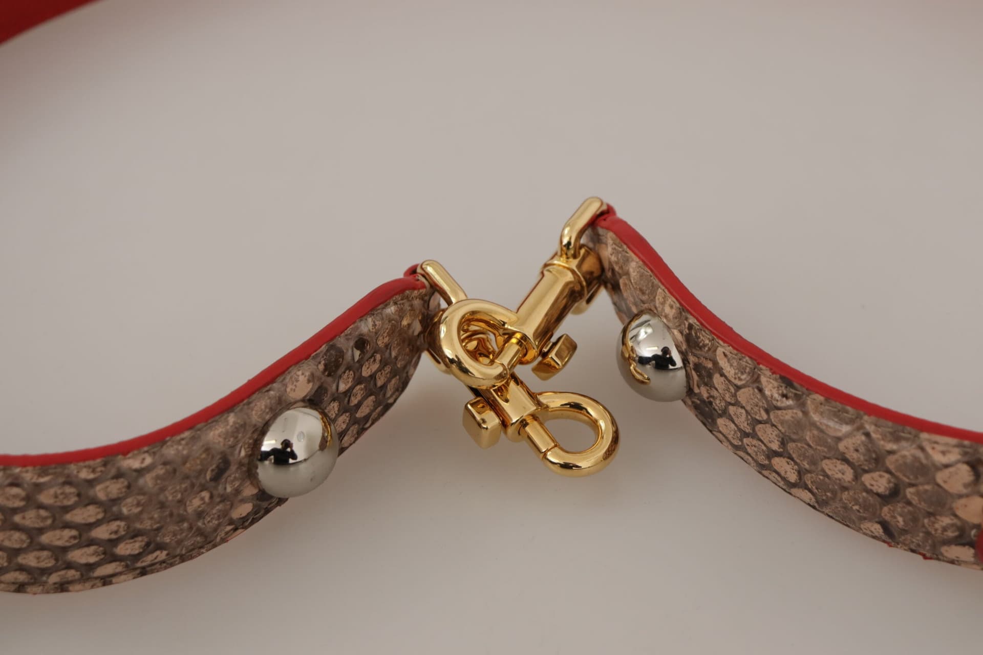 Brown Python Leather Crystals Shoulder Strap - 5