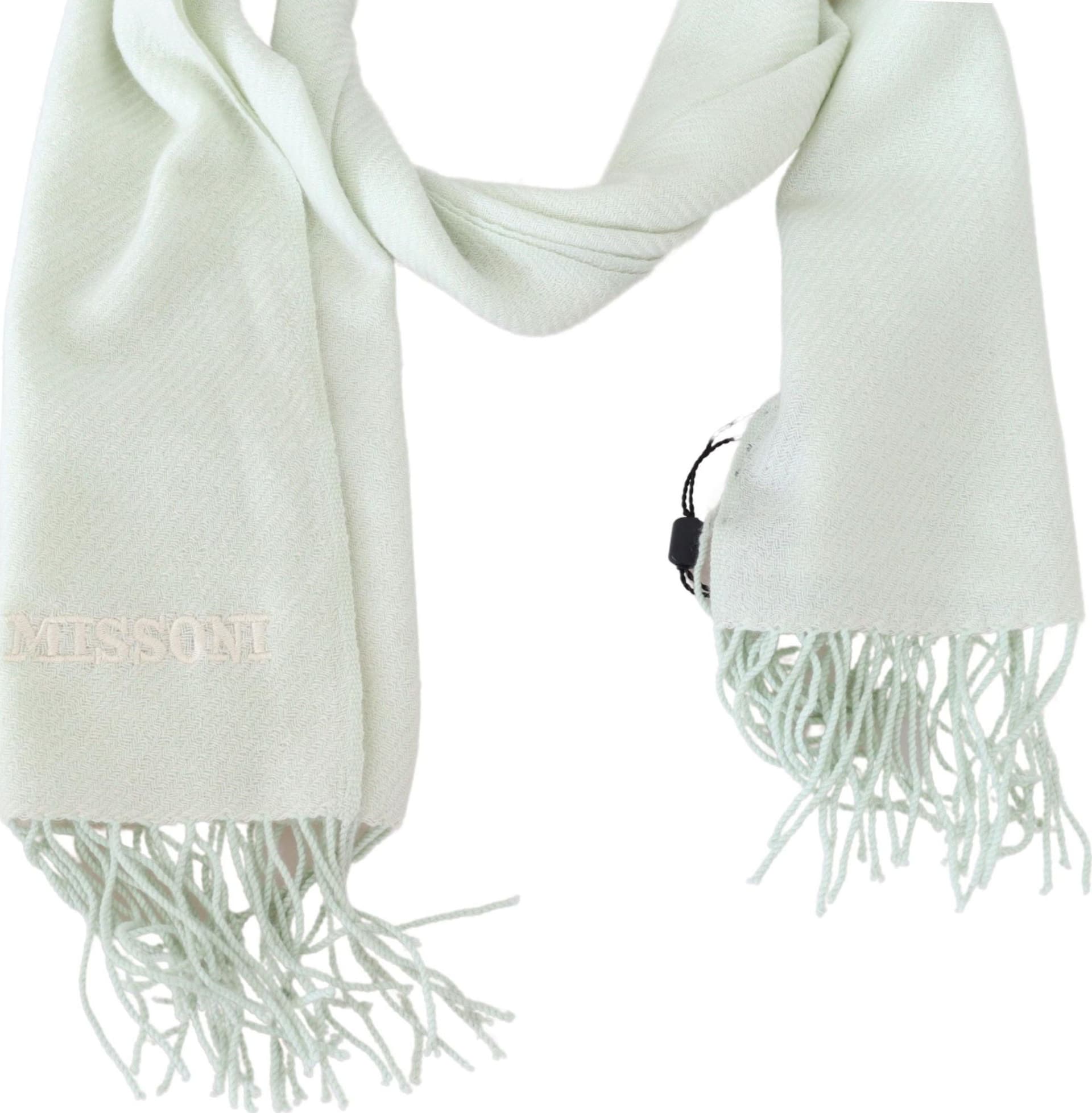 Light Green Pattern Cashmere Unisex Wrap Fringes Scarf - 2