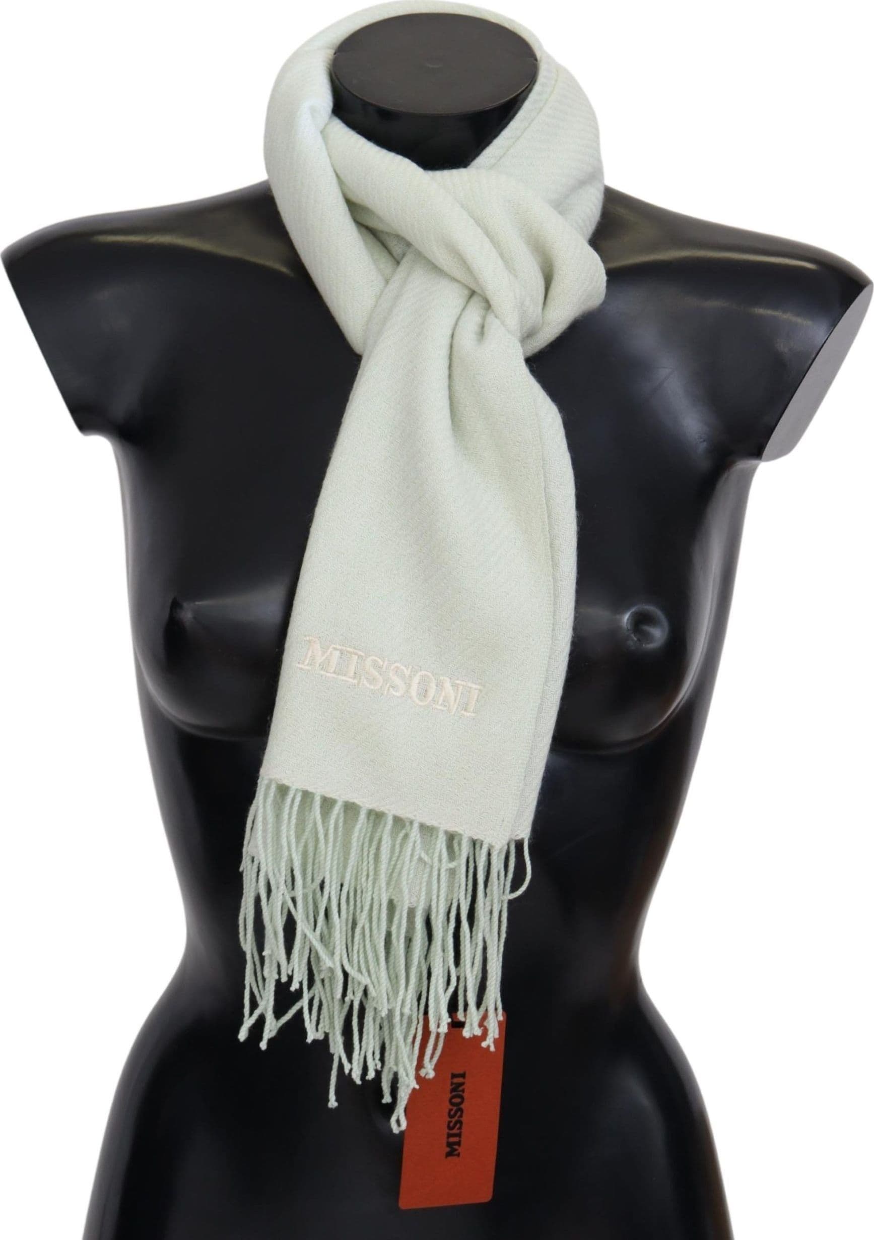 Light Green Pattern Cashmere Unisex Wrap Fringes Scarf - 4
