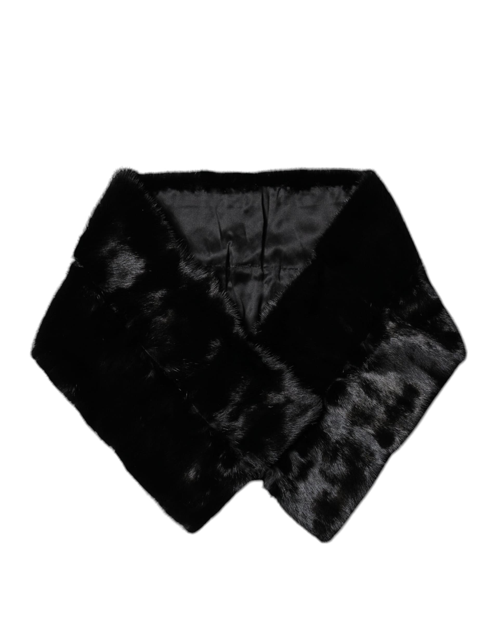 Black Fur Shawl Neck Wrap Cover Collar Scarf - 2
