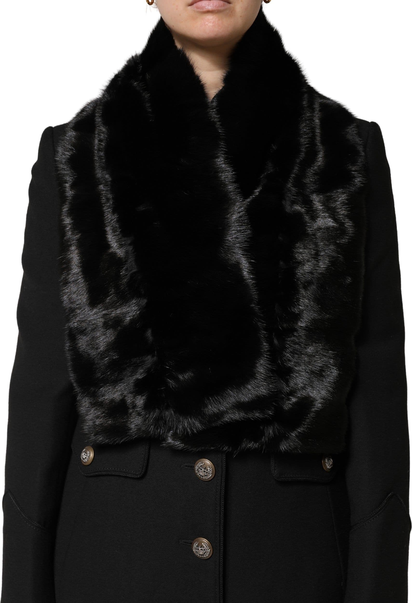 Black Fur Shawl Neck Wrap Cover Collar Scarf - 6