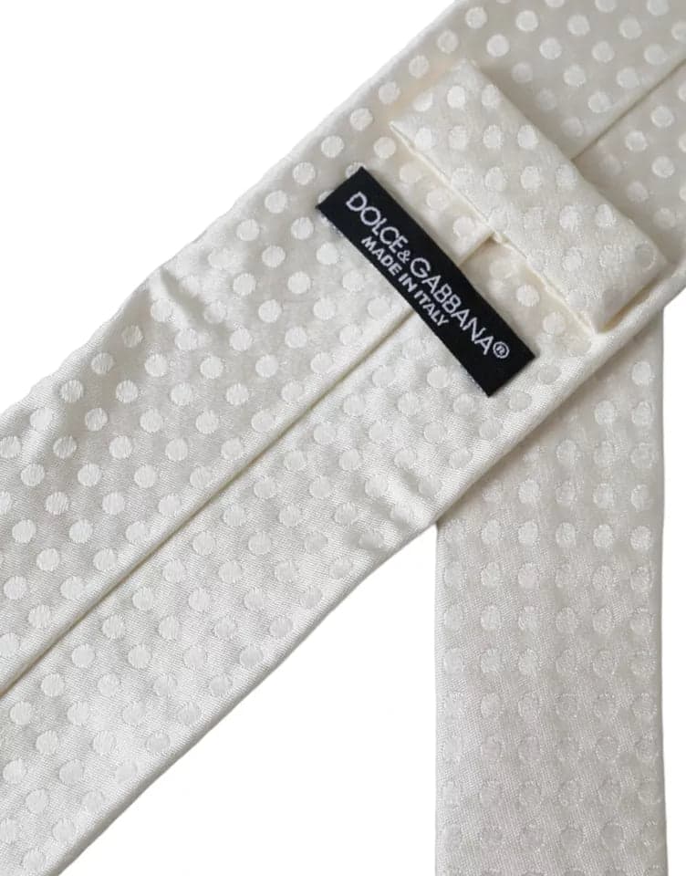 White Dotted Silk Classic Adjustable Men Tie - 2