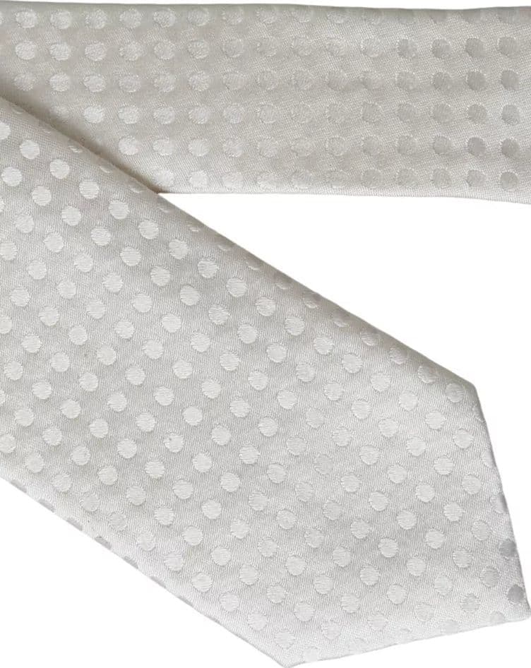 White Dotted Silk Classic Adjustable Men Tie - 4