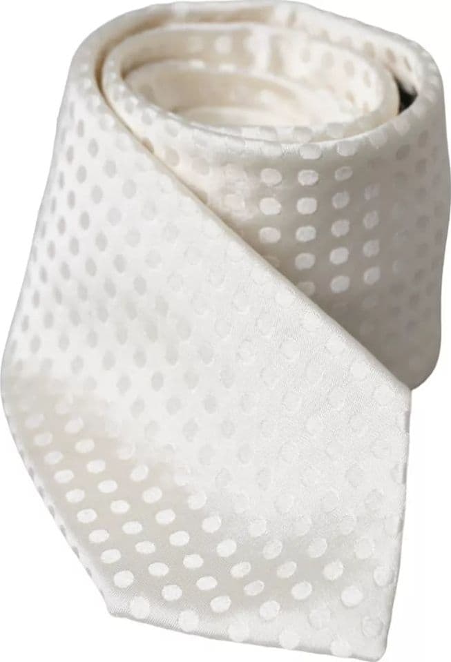 White Dotted Silk Classic Adjustable Men Tie - 5