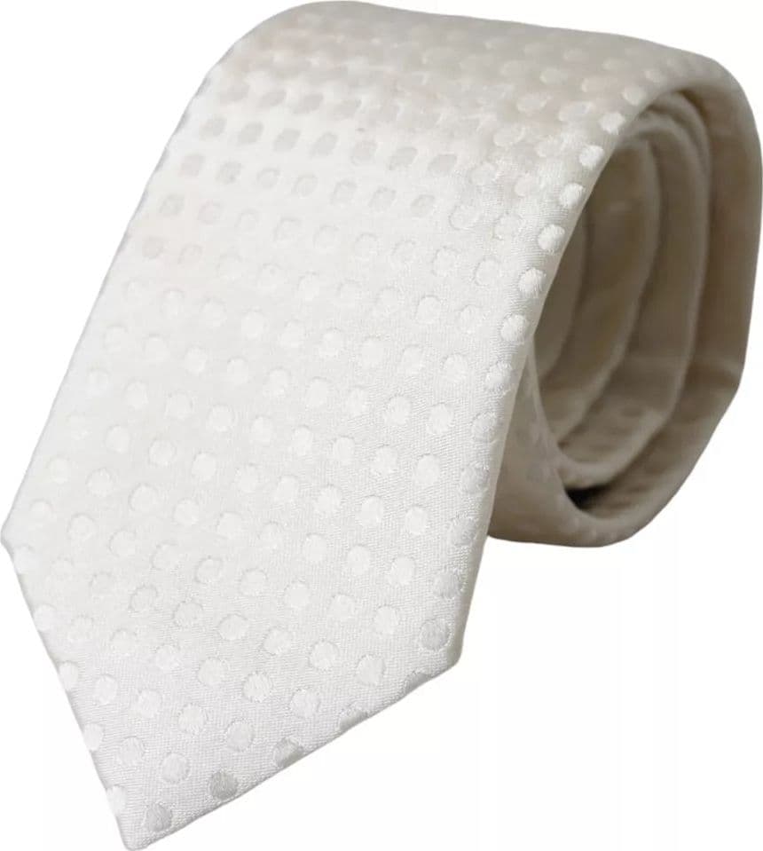 White Dotted Silk Classic Adjustable Men Tie - 6